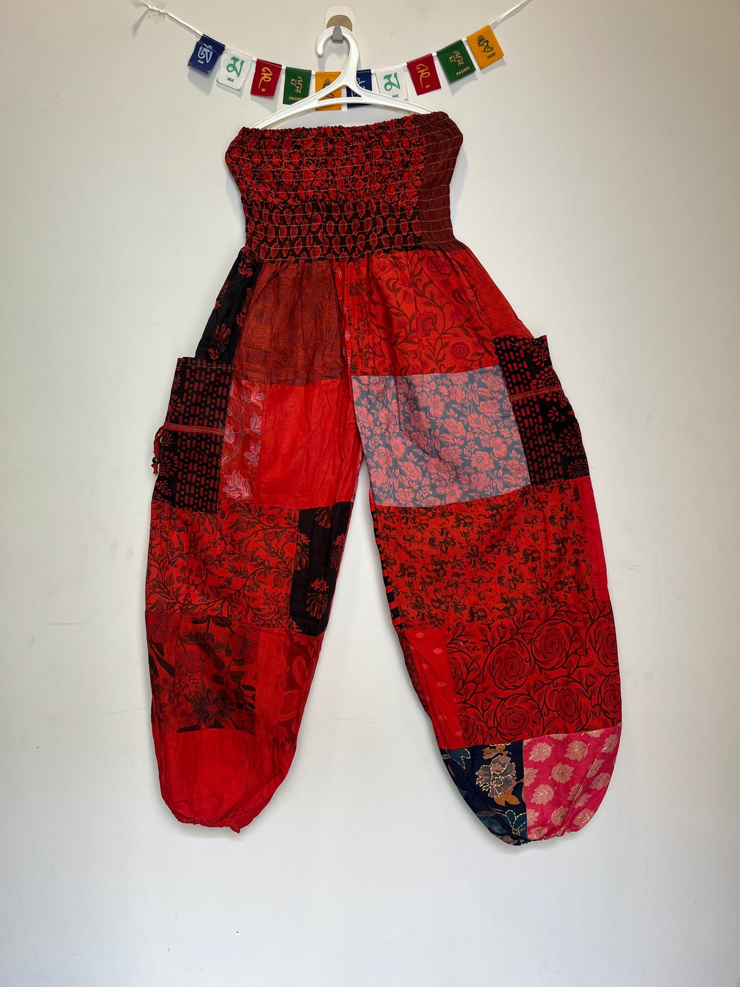 Cotton Patchwork Pants - Kansai Pattern (Red)
