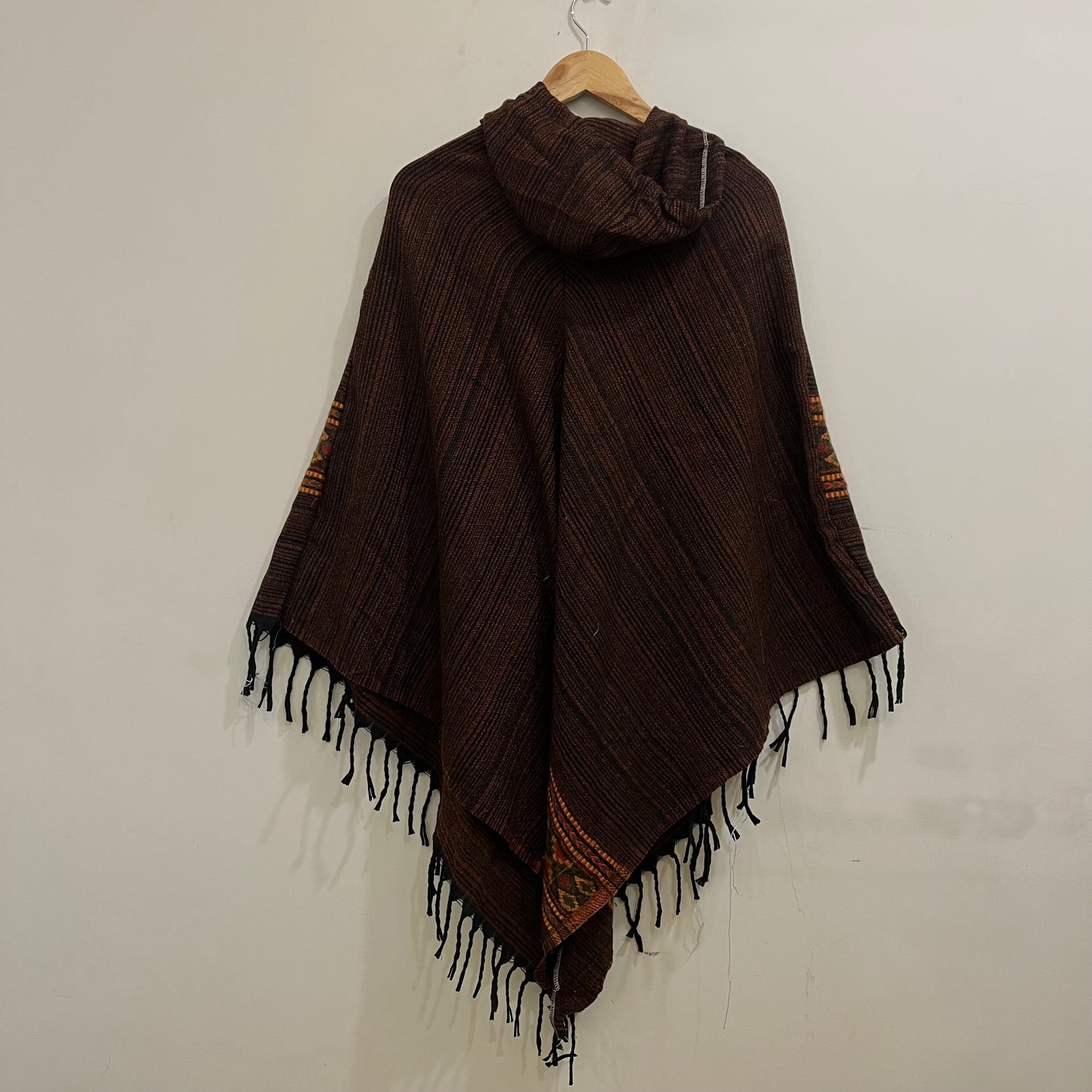 Pahadi Kullu Poncho with Hood - Brown