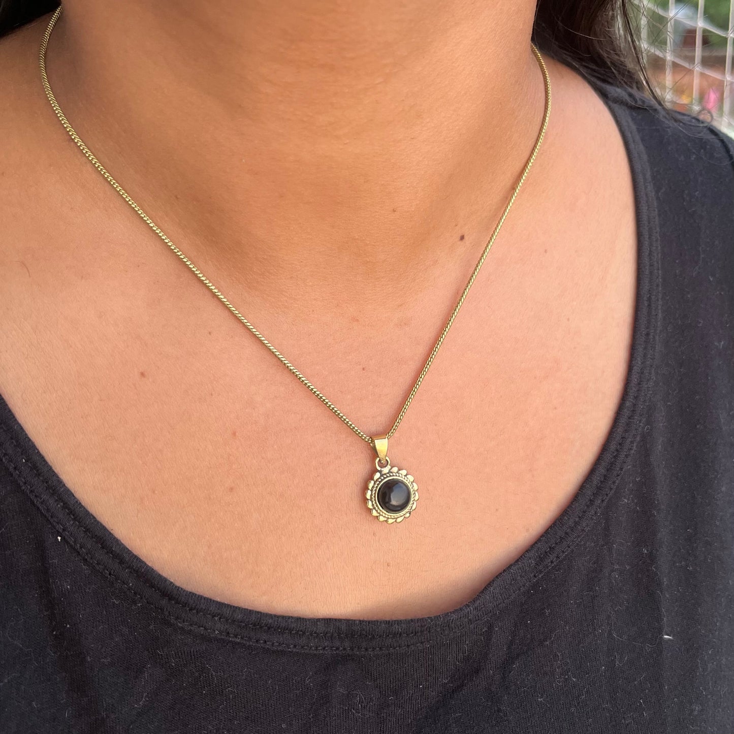 Black Stone Pendant & Chain