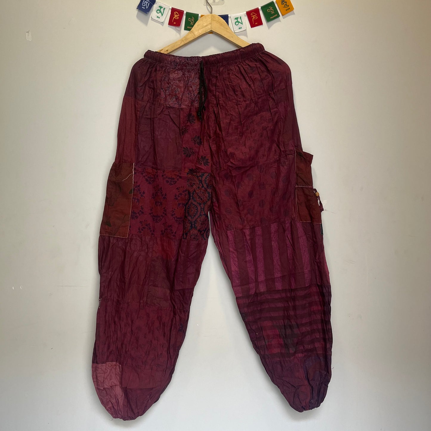 Cotton Patchwork Pants - Wine