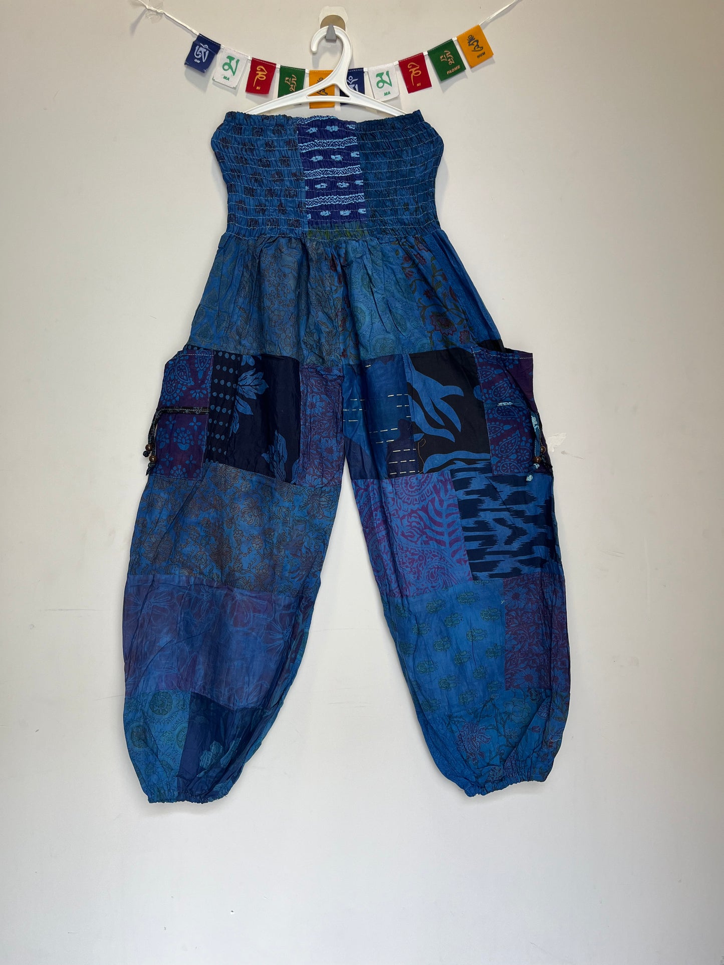 Cotton Patchwork Pants - Kansai Pattern (Blue)