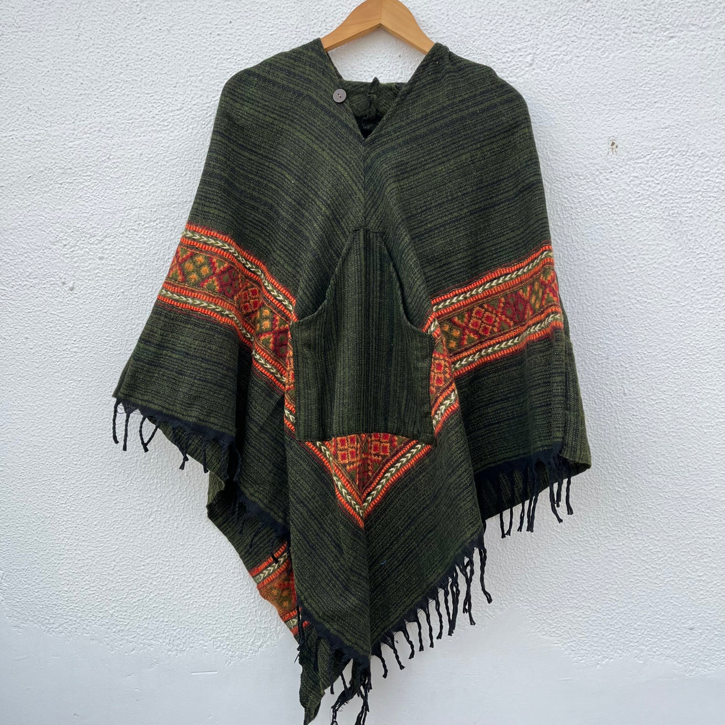 Combo Set - Kullu Poncho + Woollen Pants (Green+ Cream)