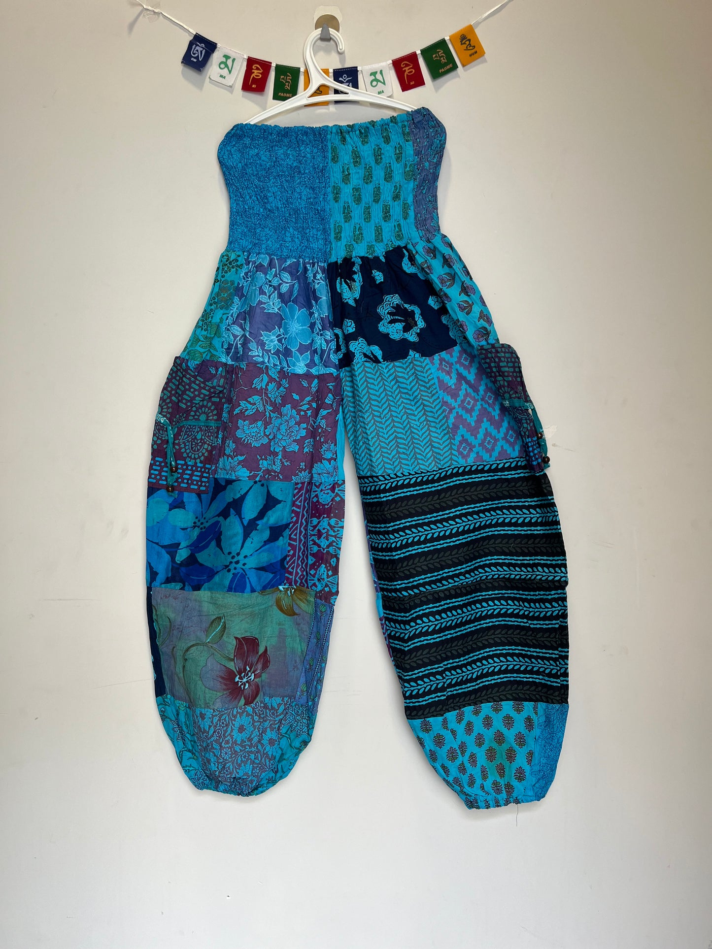 Cotton Patchwork Pants - Kansai Pattern (Turquoise )