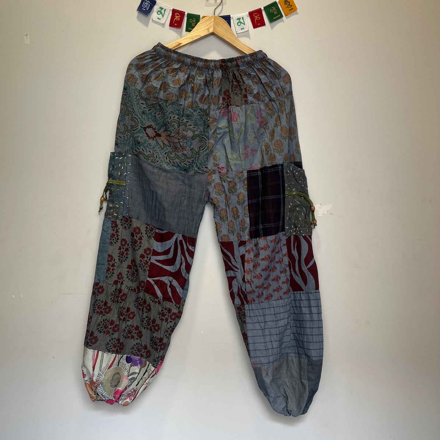 Cotton Patchwork Pants - Grey