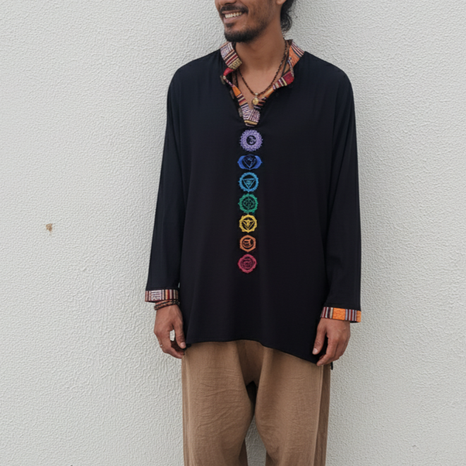 7 Chakra Kurta - Black (Mulicolour Chakra)