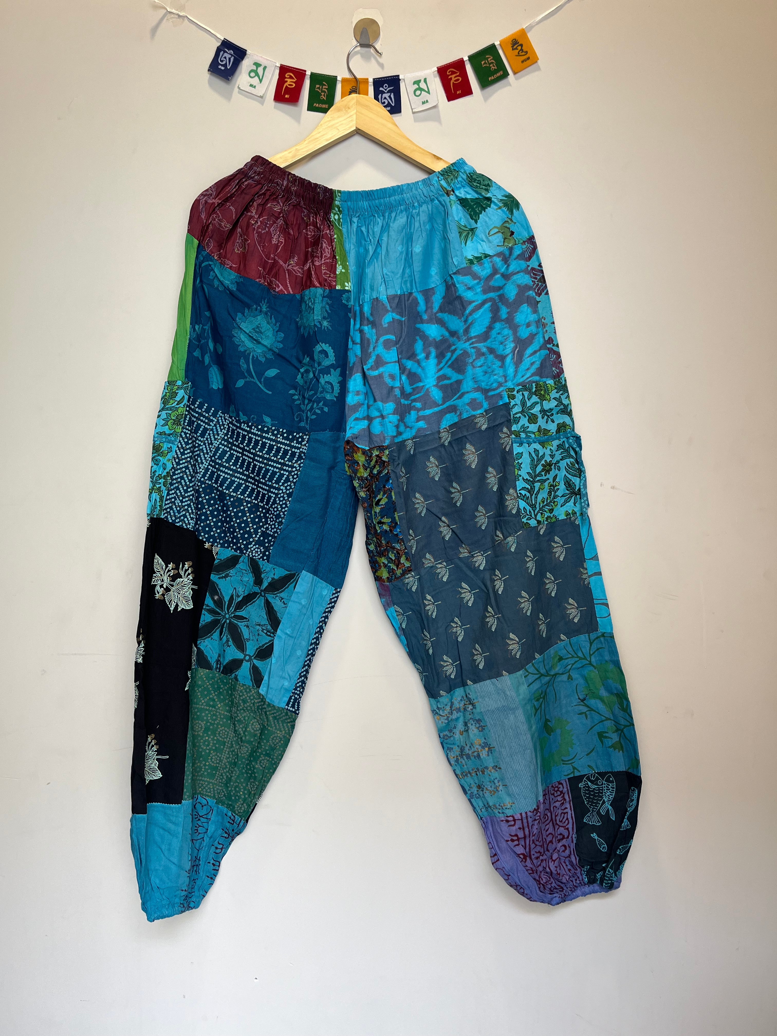 Cotton Patchwork Pants - Turquoise