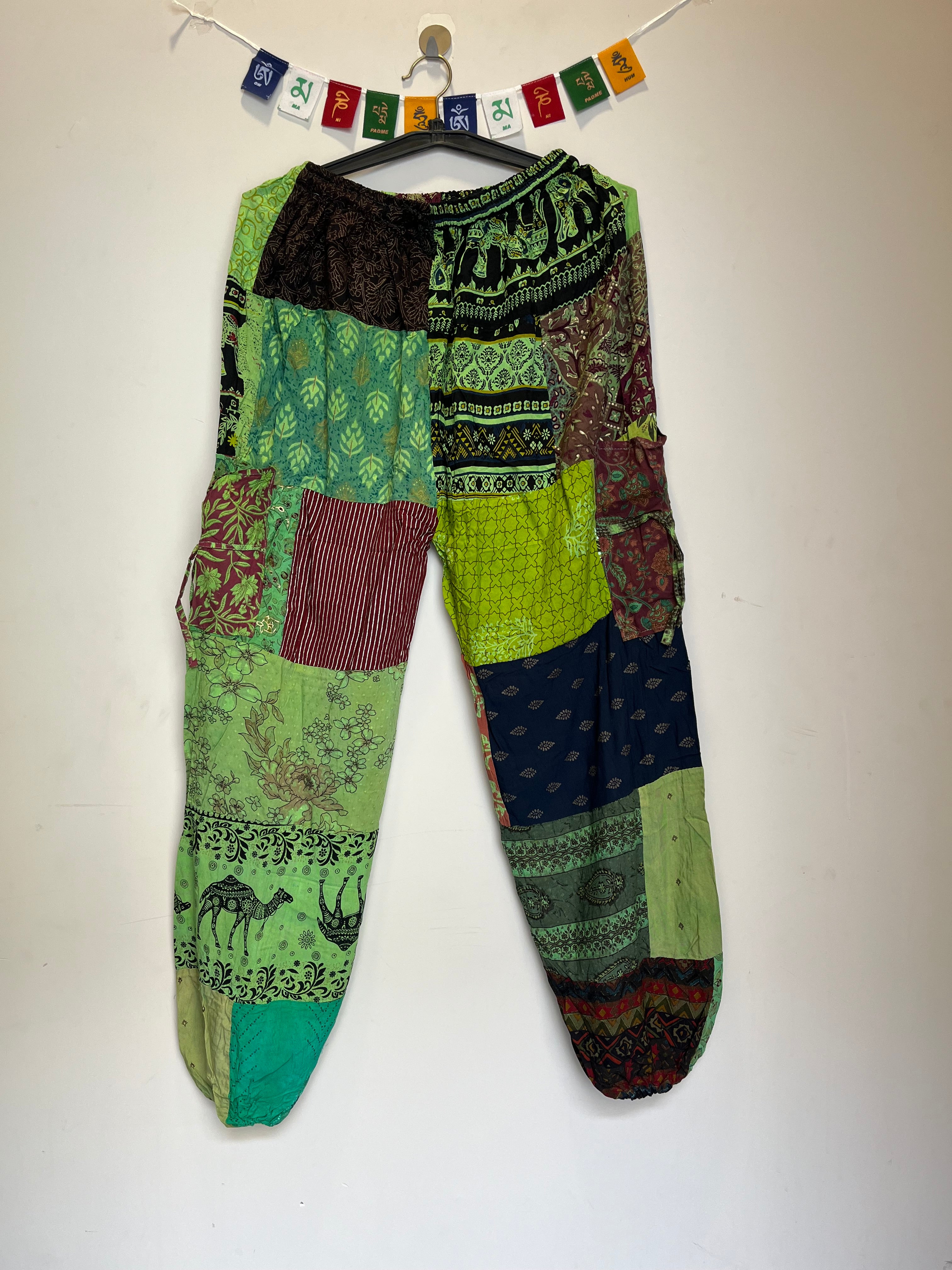 Cotton Patchwork Pants - Green