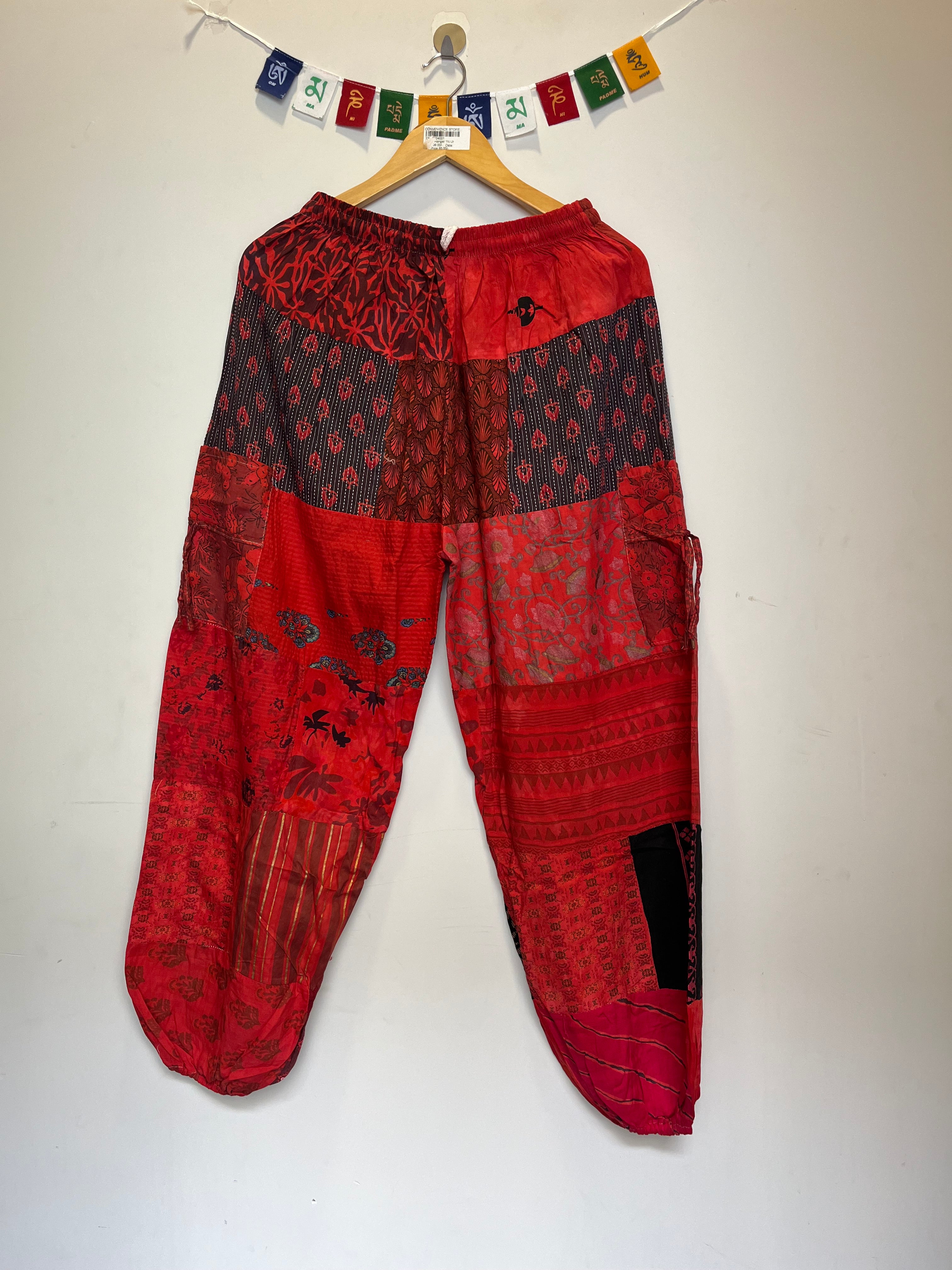 Cotton Patchwork Pants - Red