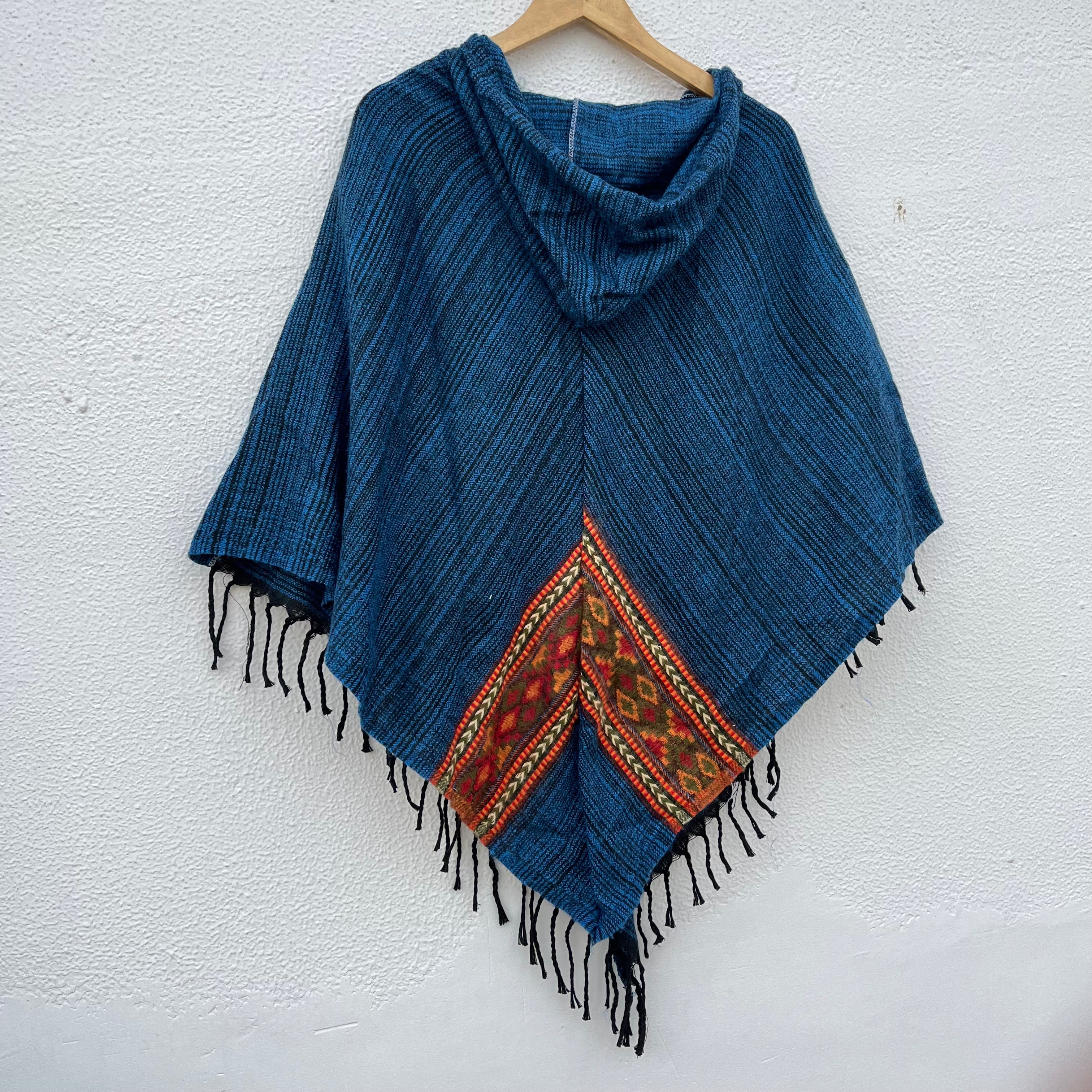 Pahadi Kullu Poncho- Navy Blue