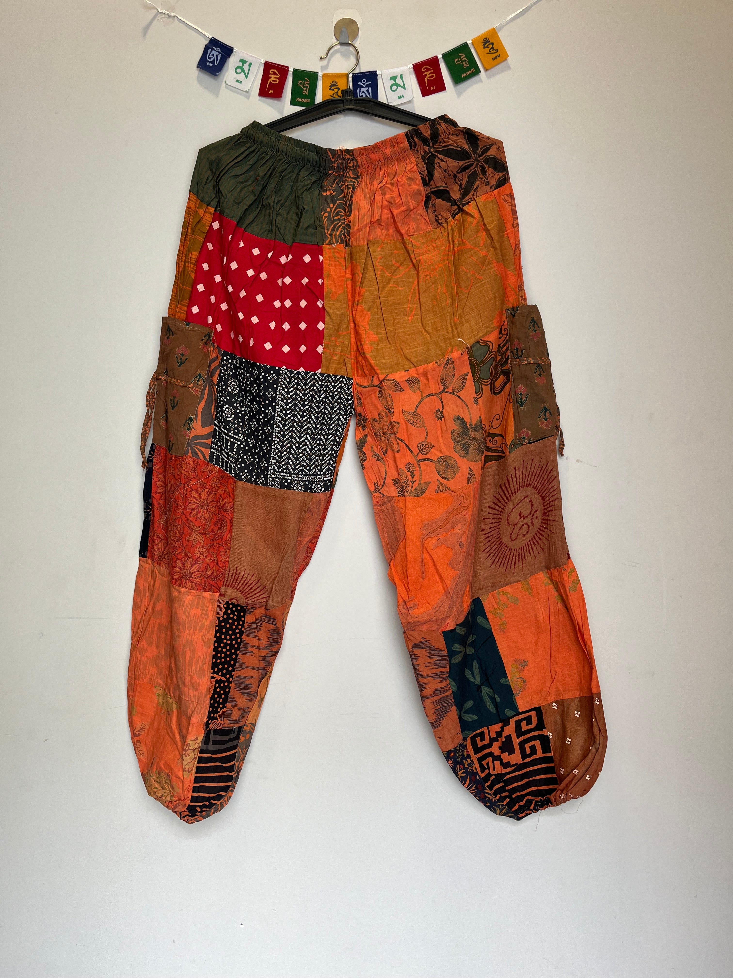 Cotton Patchwork Pants - Orange