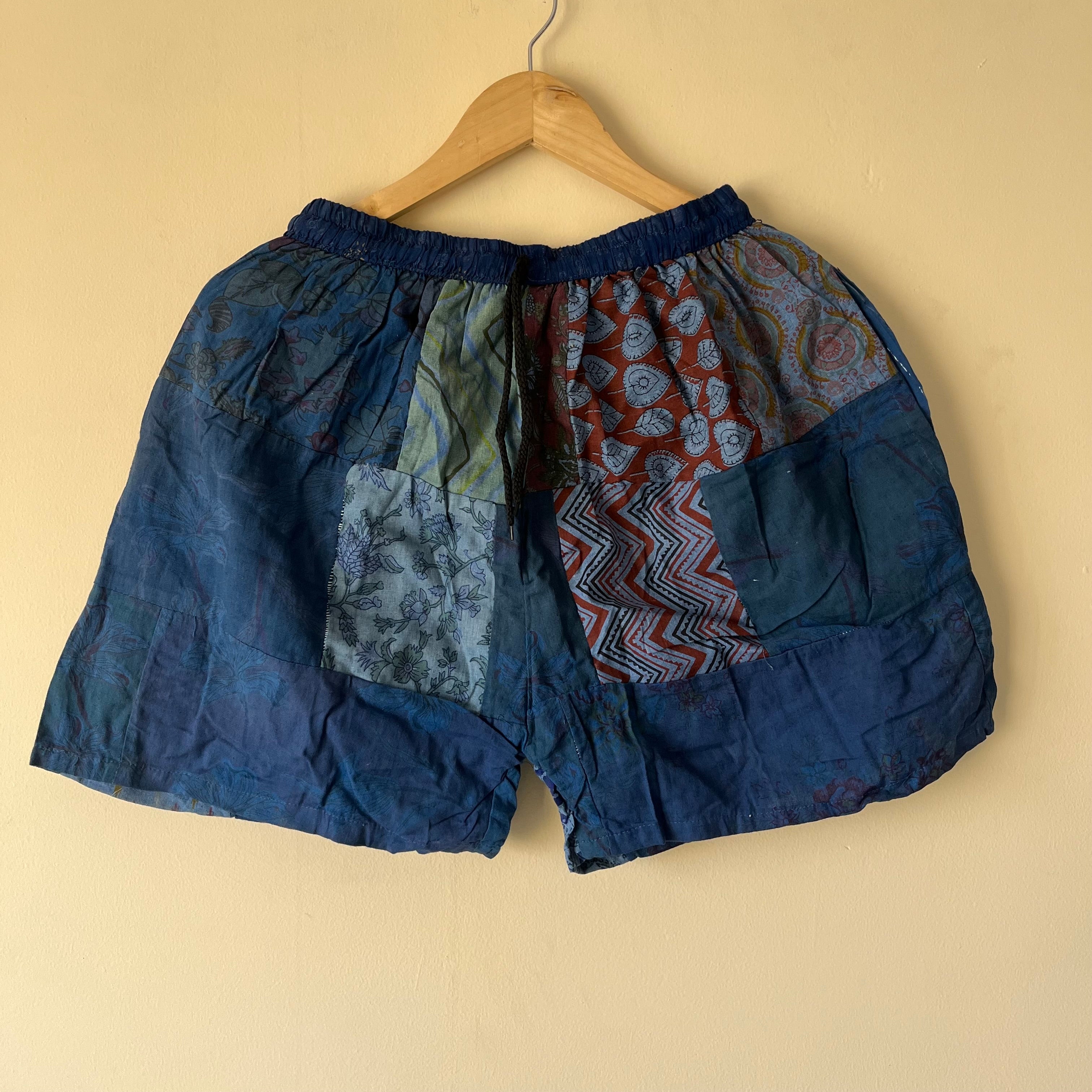Patchwork Shorts -Blue