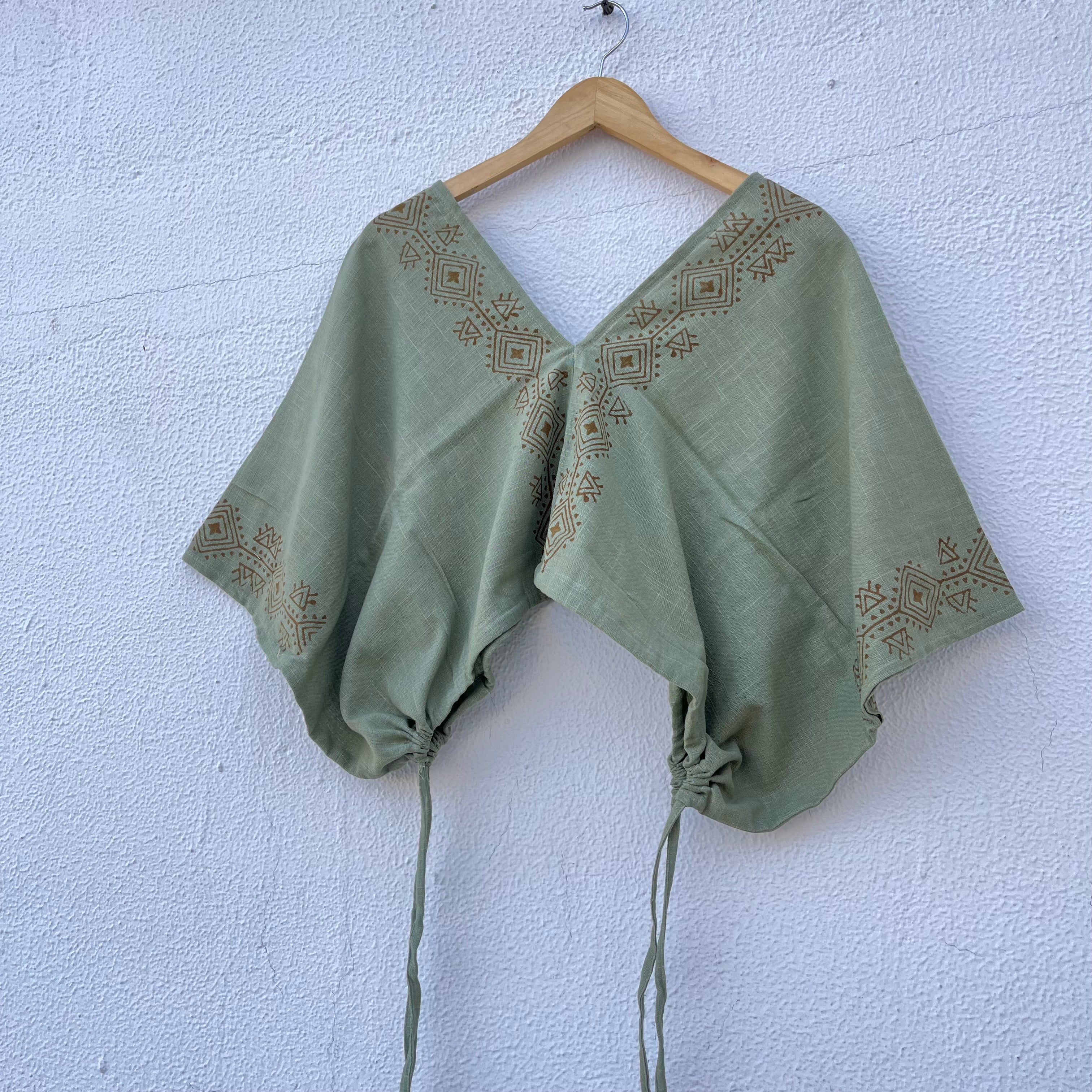 Zyra V-Neck Cotton Top - Sage Green