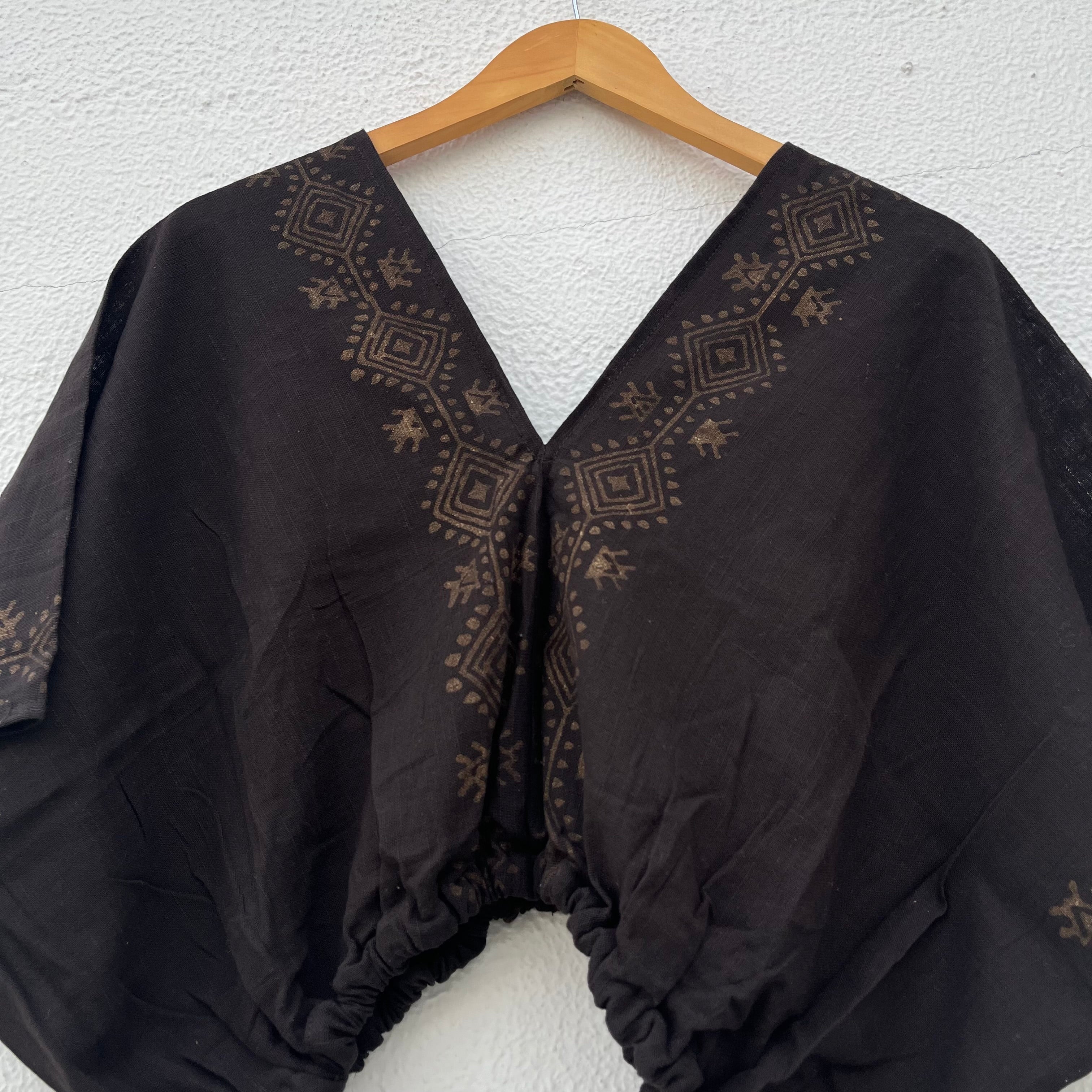 Zyra V-Neck Cotton Top - Brown