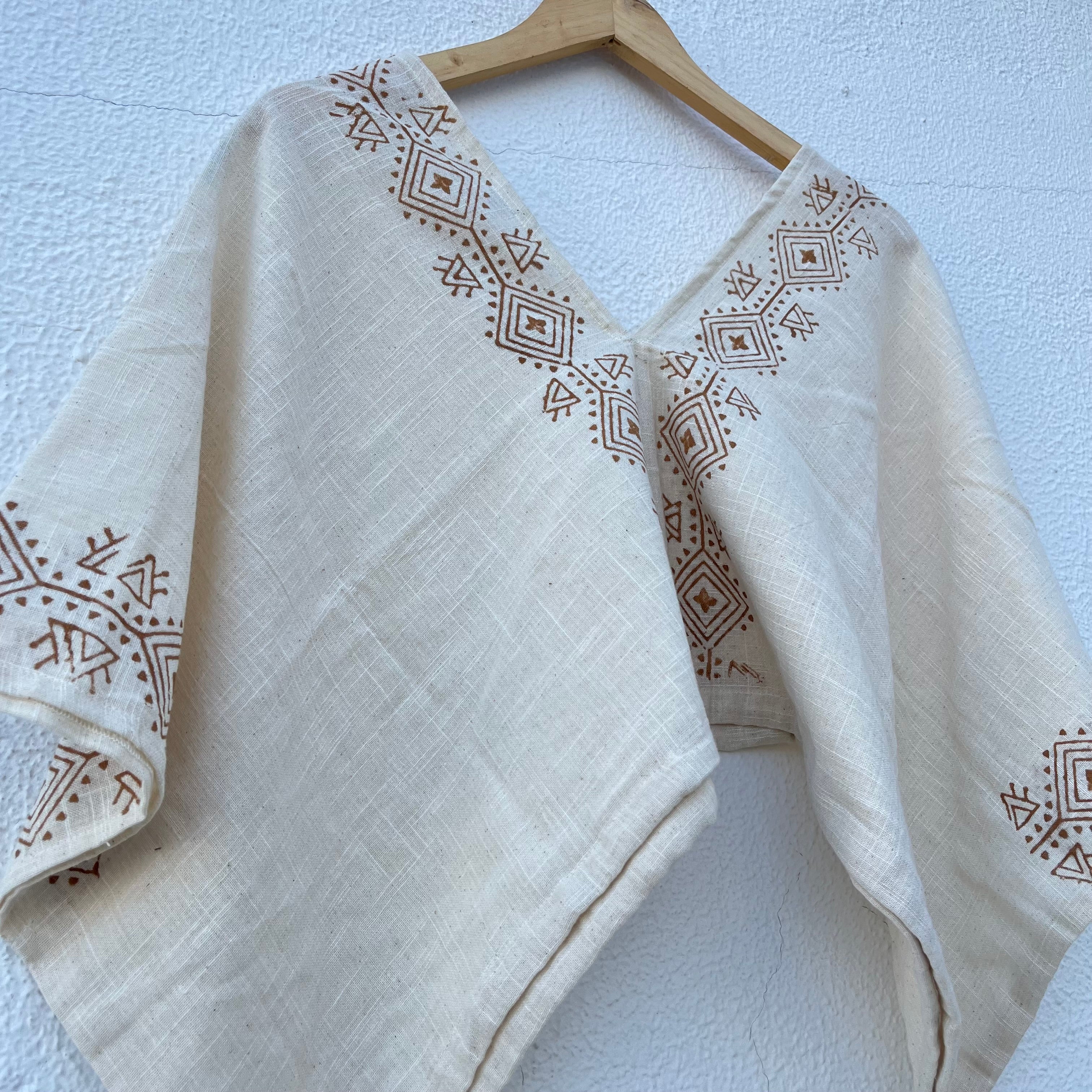 Zyra V-Neck Cotton Top - Warm Cream