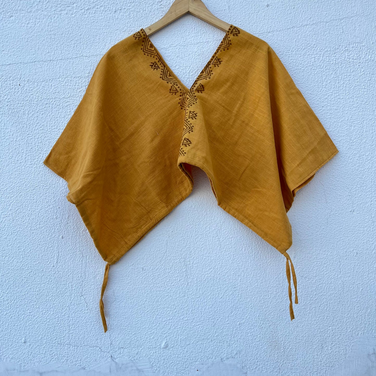Zyra V-Neck Cotton Top - Mustard
