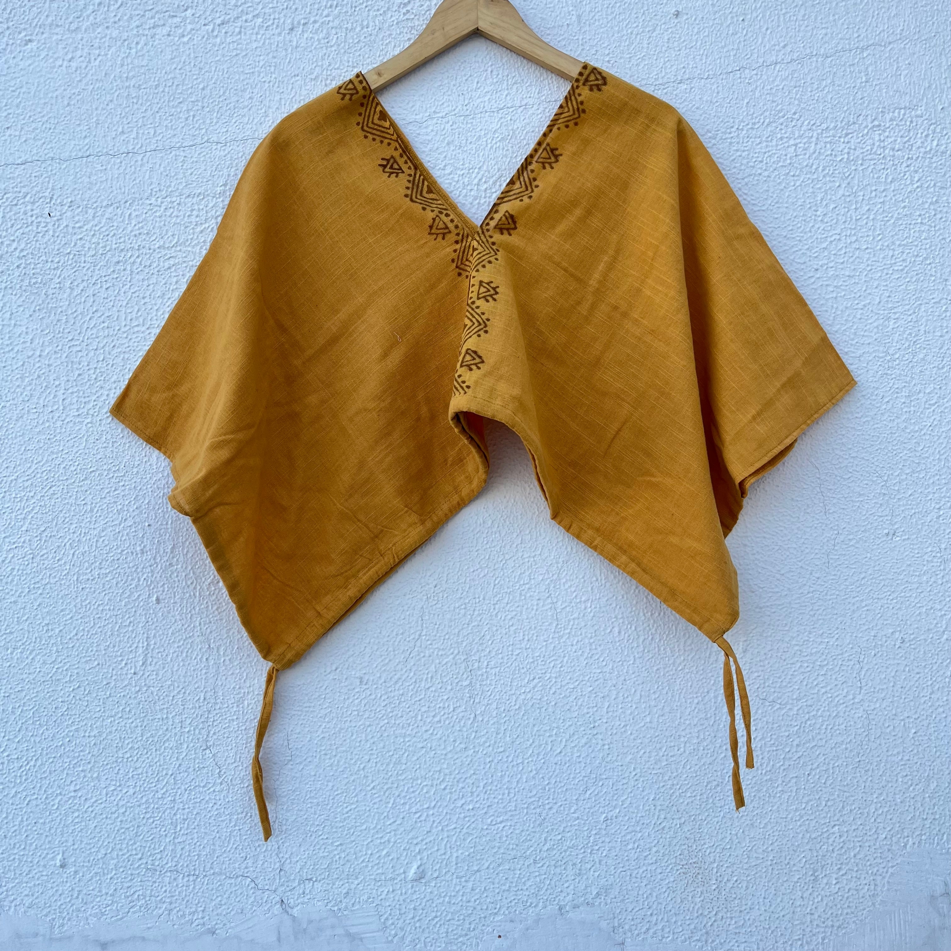 Zyra V-Neck Cotton Top - Mustard
