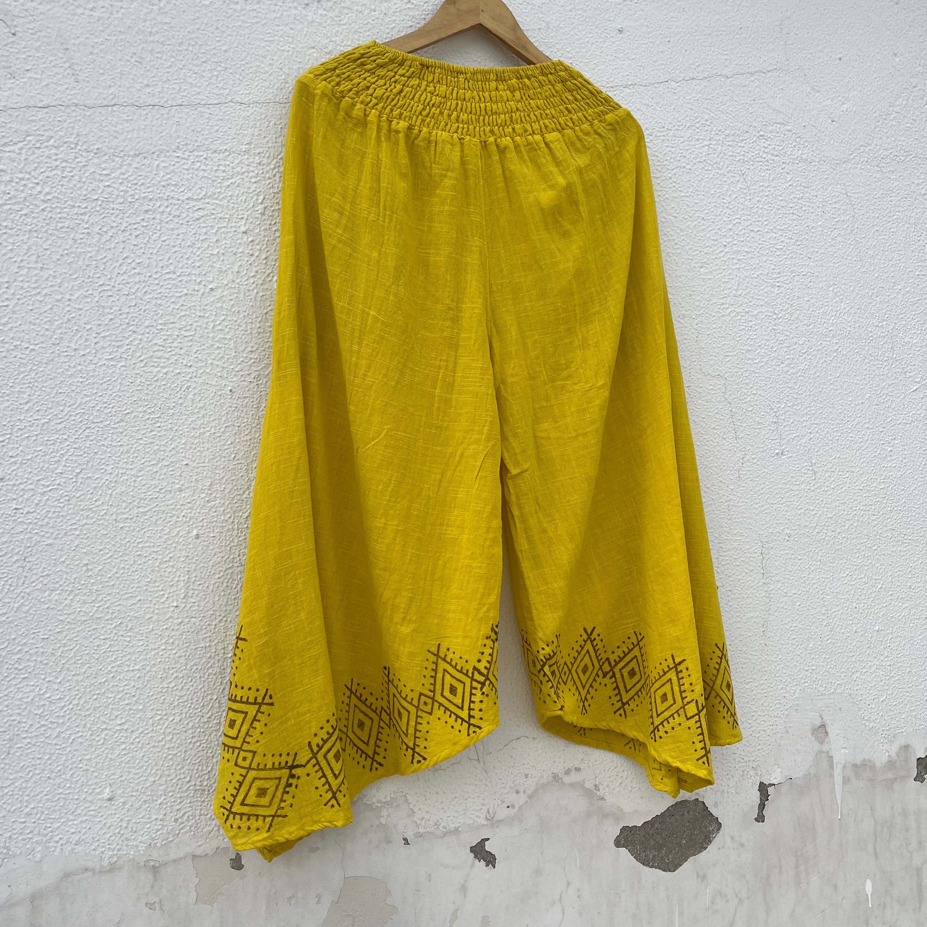 Radha Cotton Pants - Lime yellow