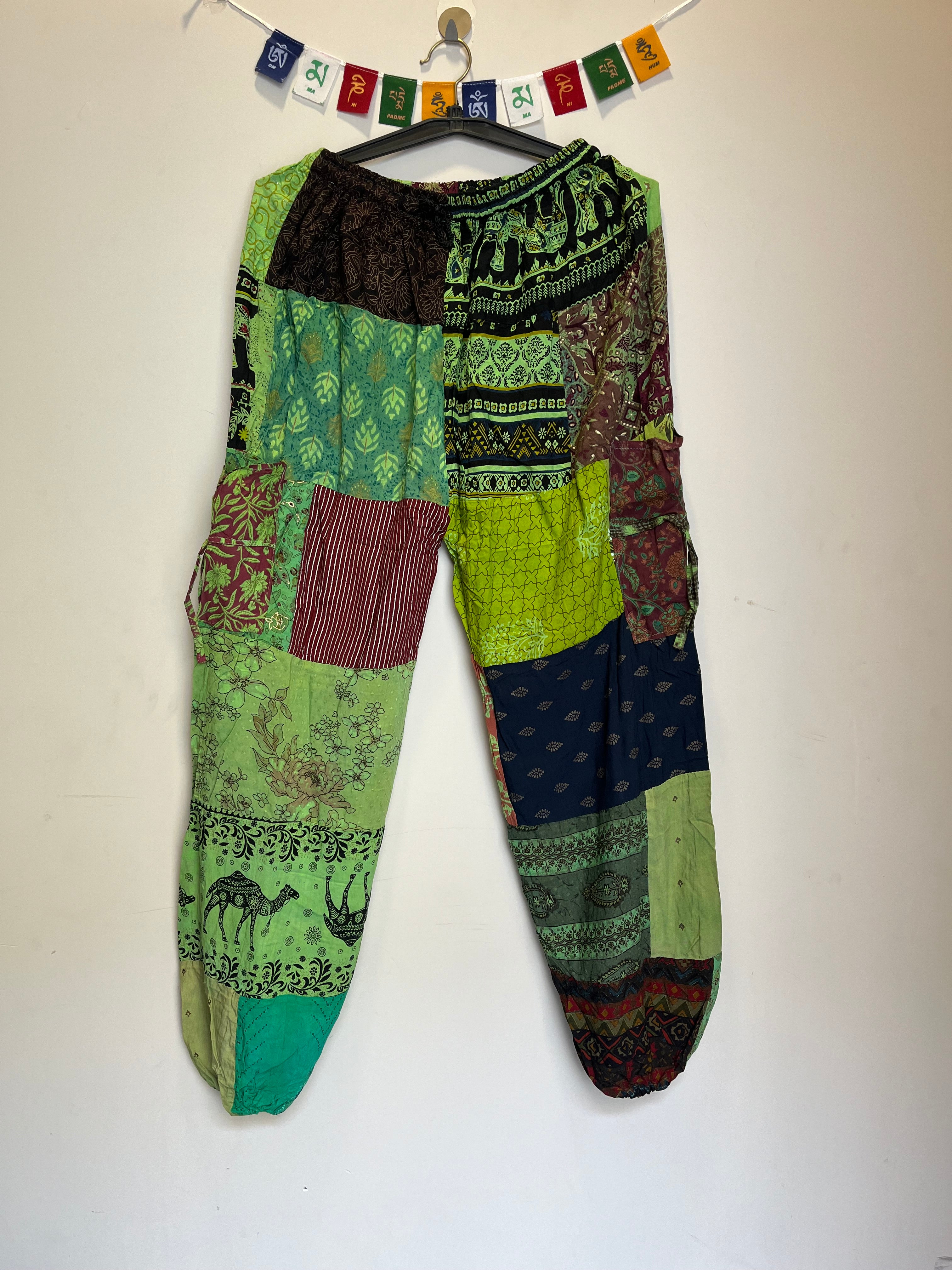 Cotton Patchwork Pants - Green