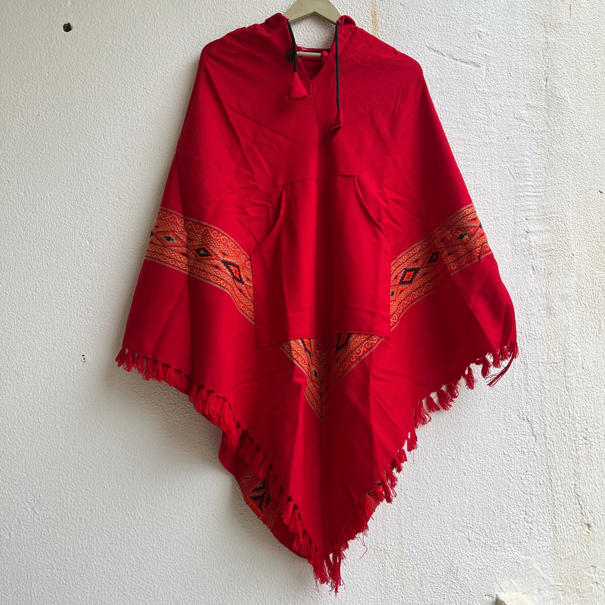 Woollen Pahadi Poncho - Red