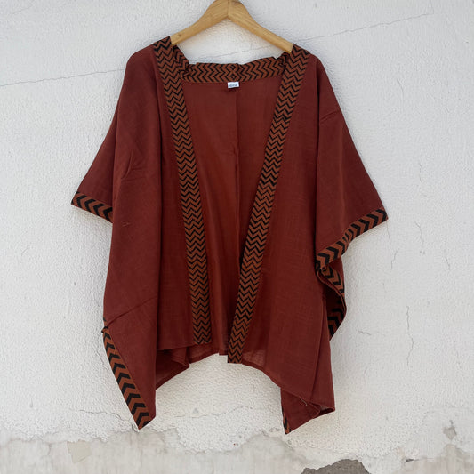 Karwaan Kaftan Cotton Shrug- Rust Orange
