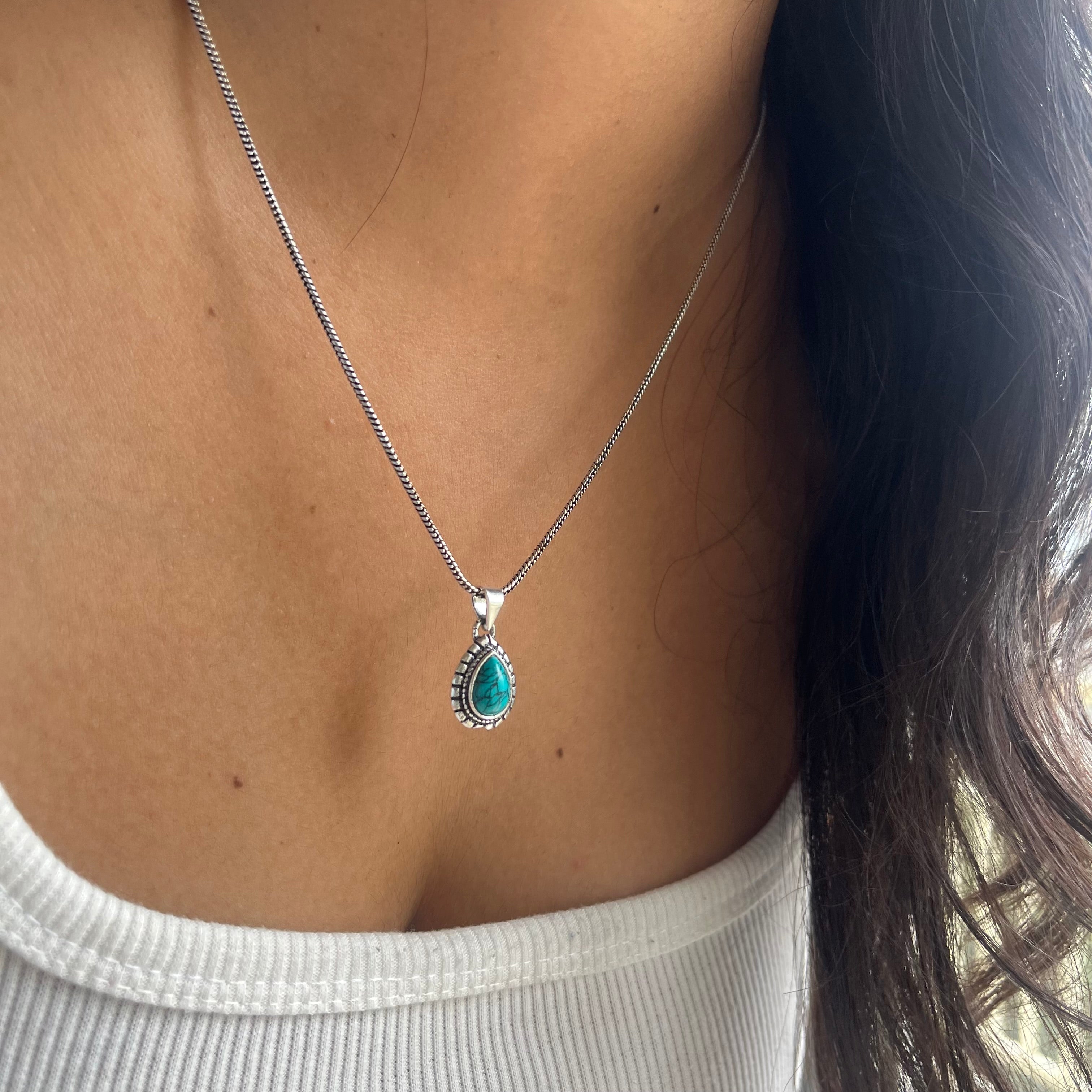 Turquoise Stone Pendant & Chain