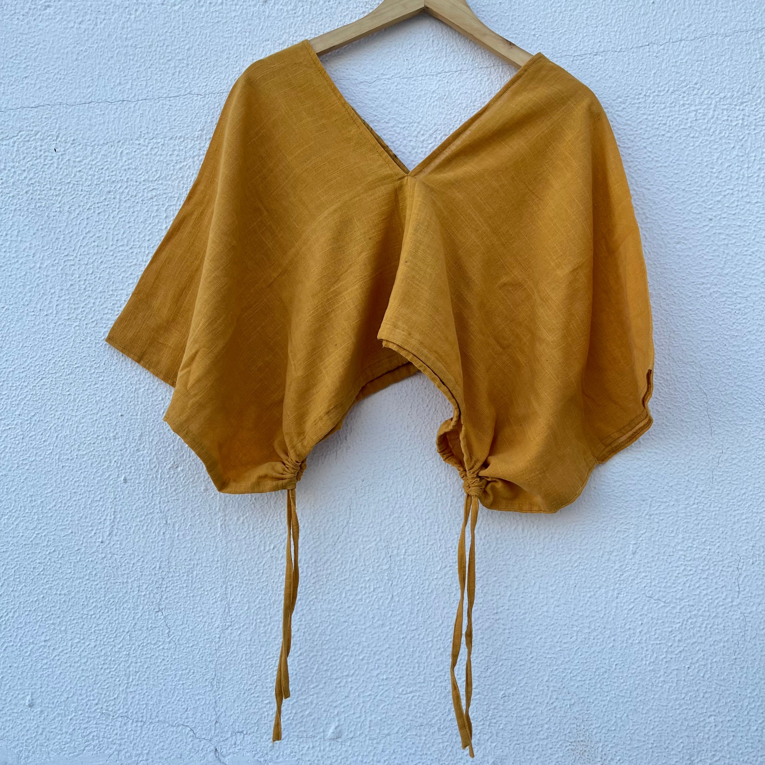 Zyra V-Neck Cotton Top - Mustard