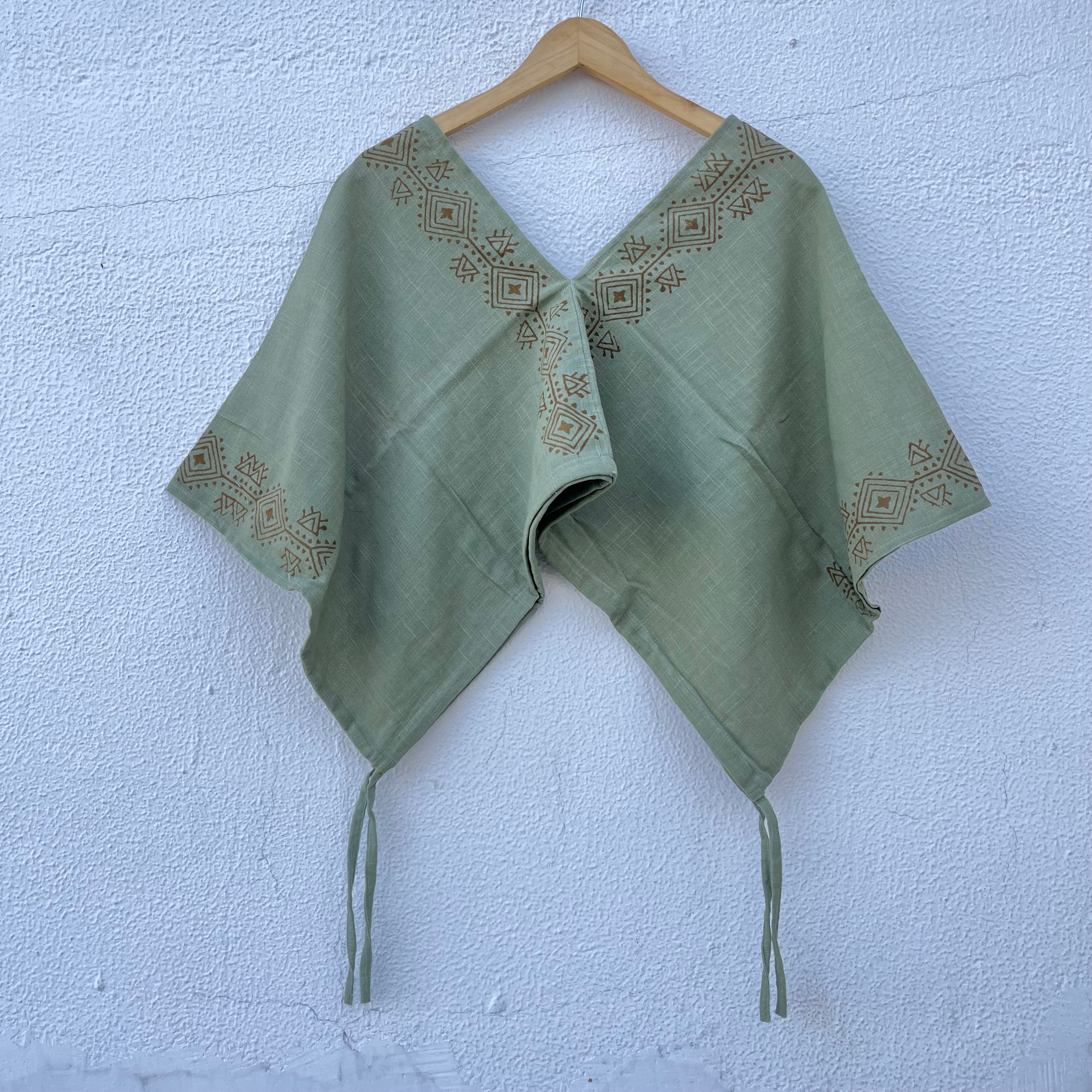 Zyra V-Neck Cotton Top - Sage Green