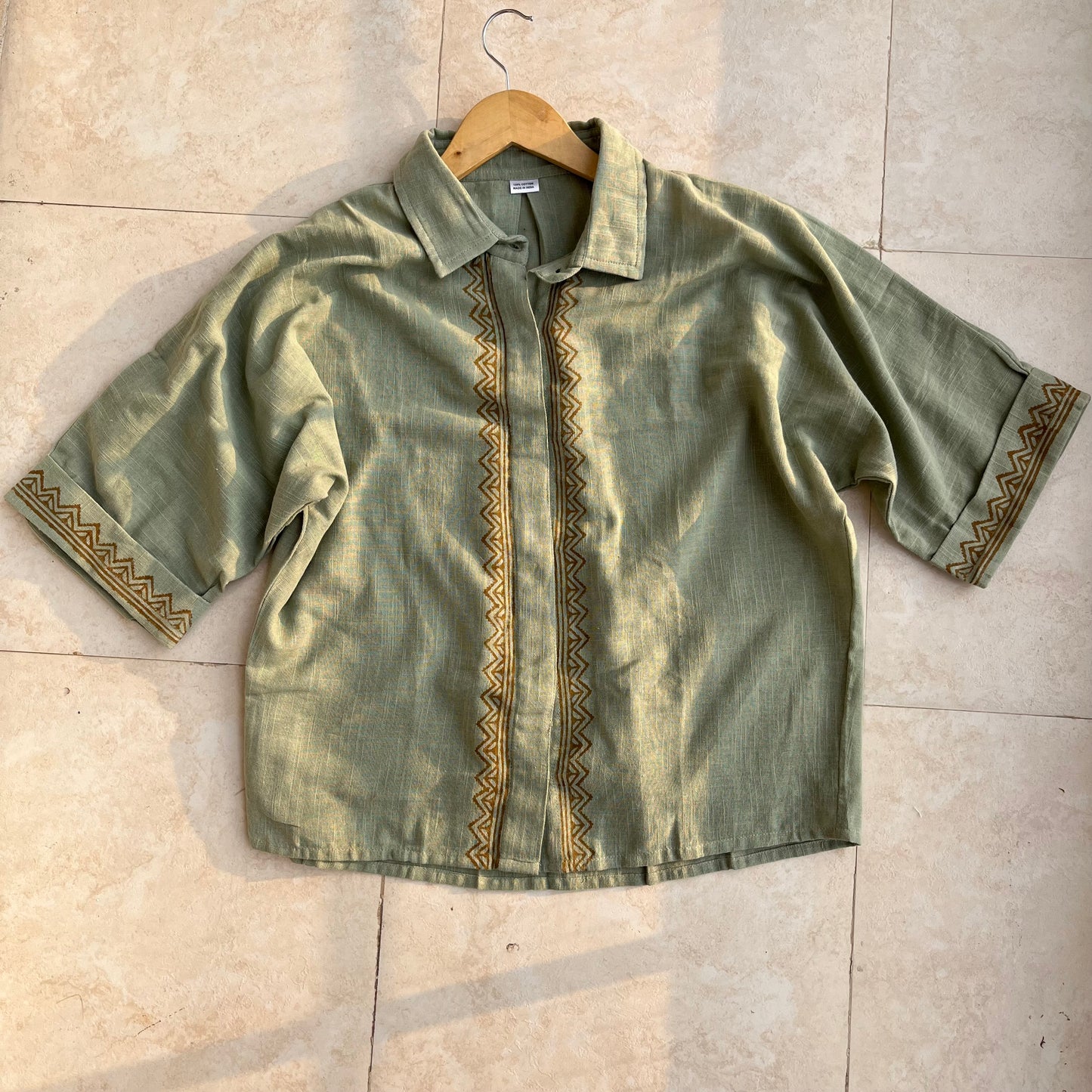 Rahgir Cotton Unisex Shirt - Sage Green
