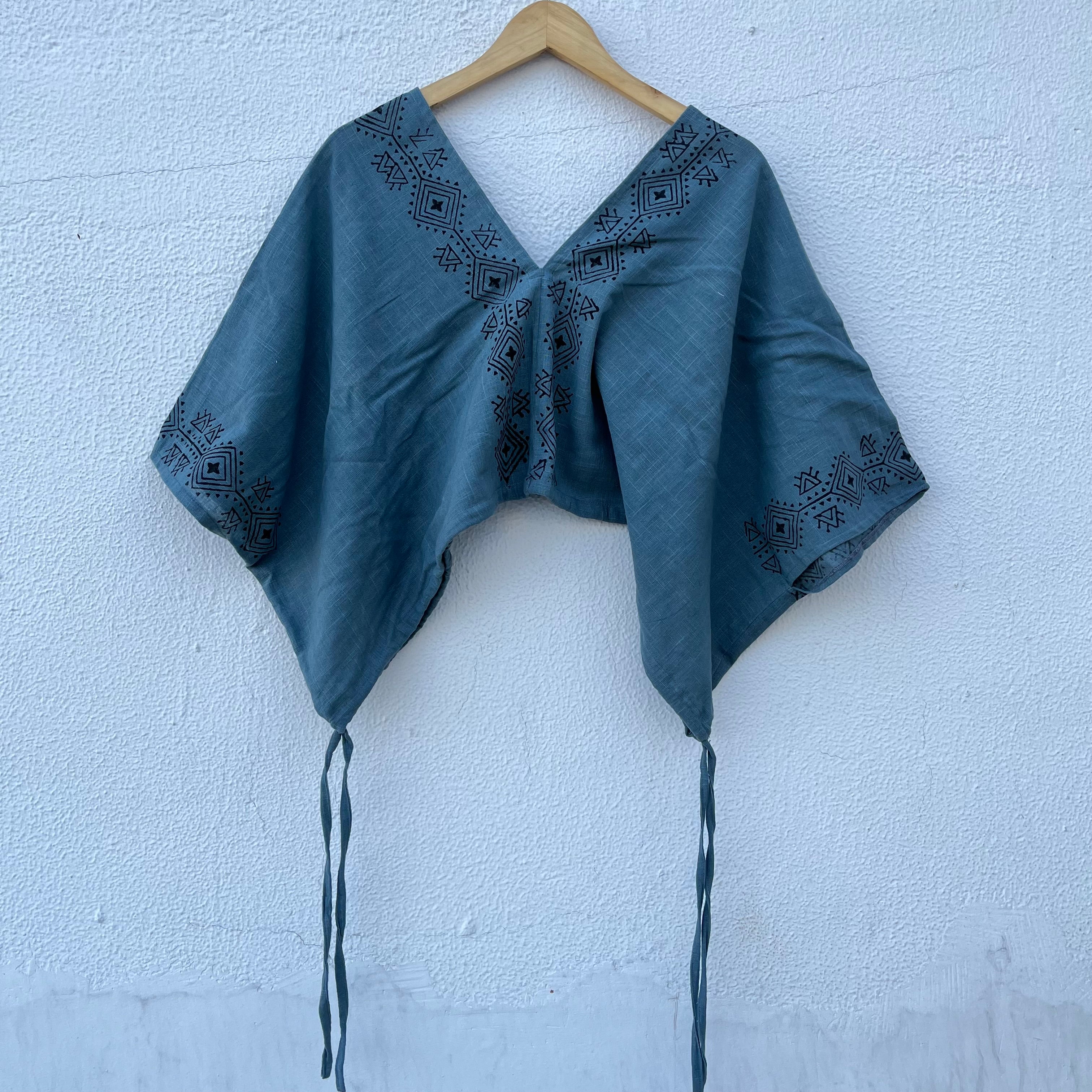 Zyra V-Neck Cotton Top - Dusty Teal