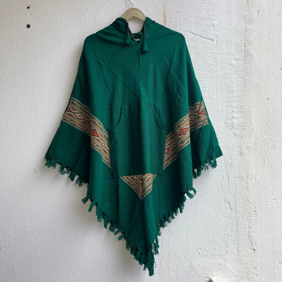 Woollen Pahadi Poncho - Forest Green