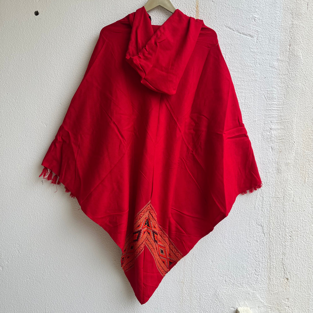 Woollen Pahadi Poncho - Red