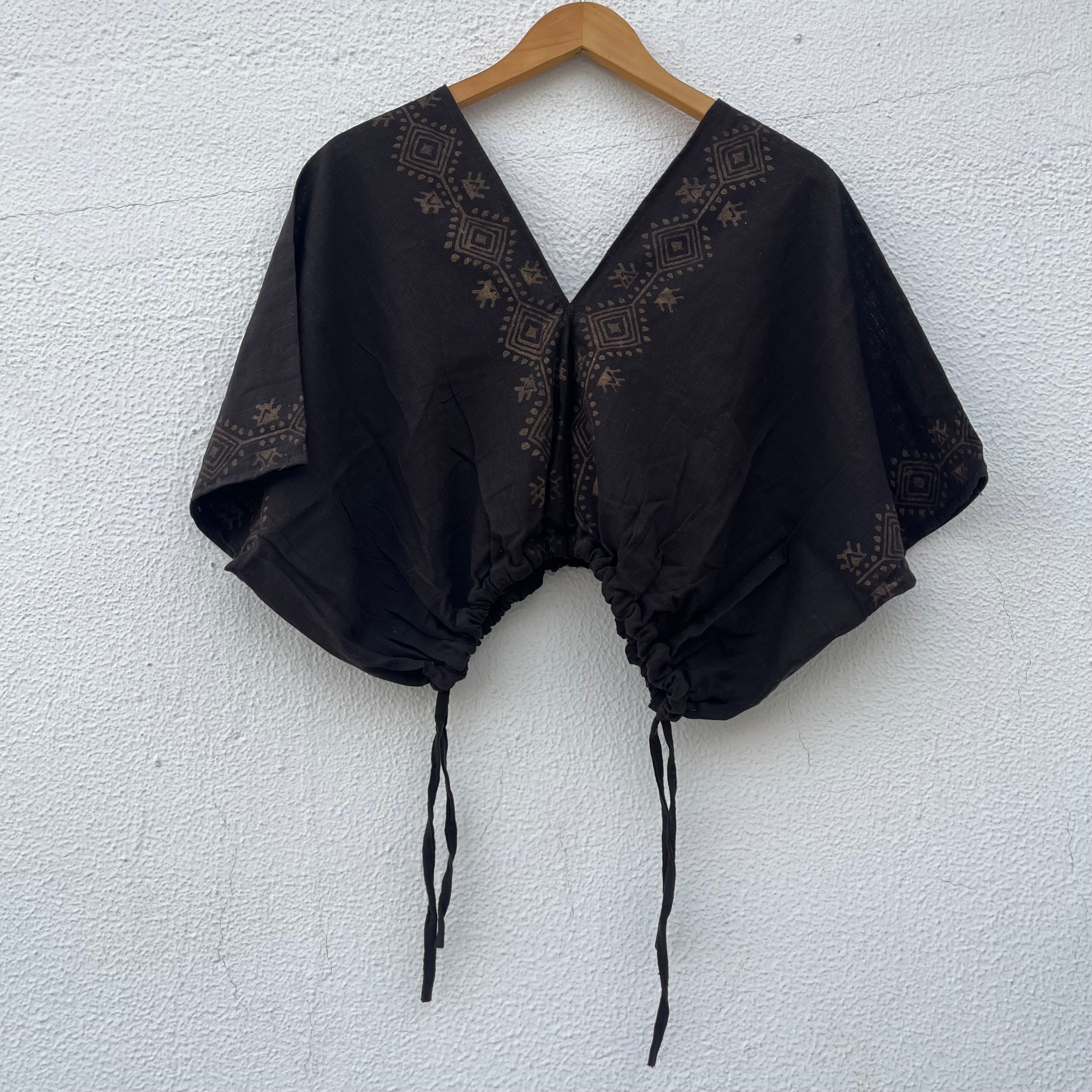 Zyra V-Neck Cotton Top - Brown