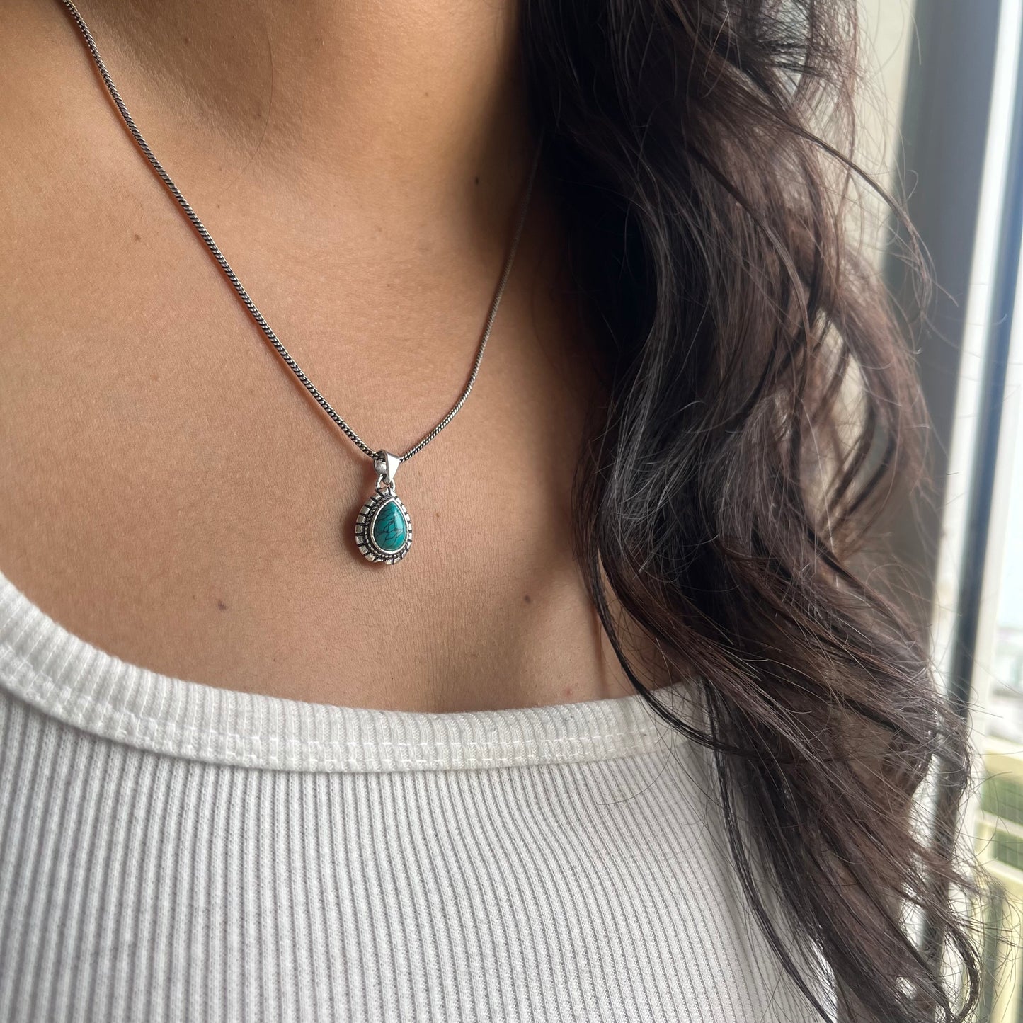 Turquoise Stone Pendant & Chain
