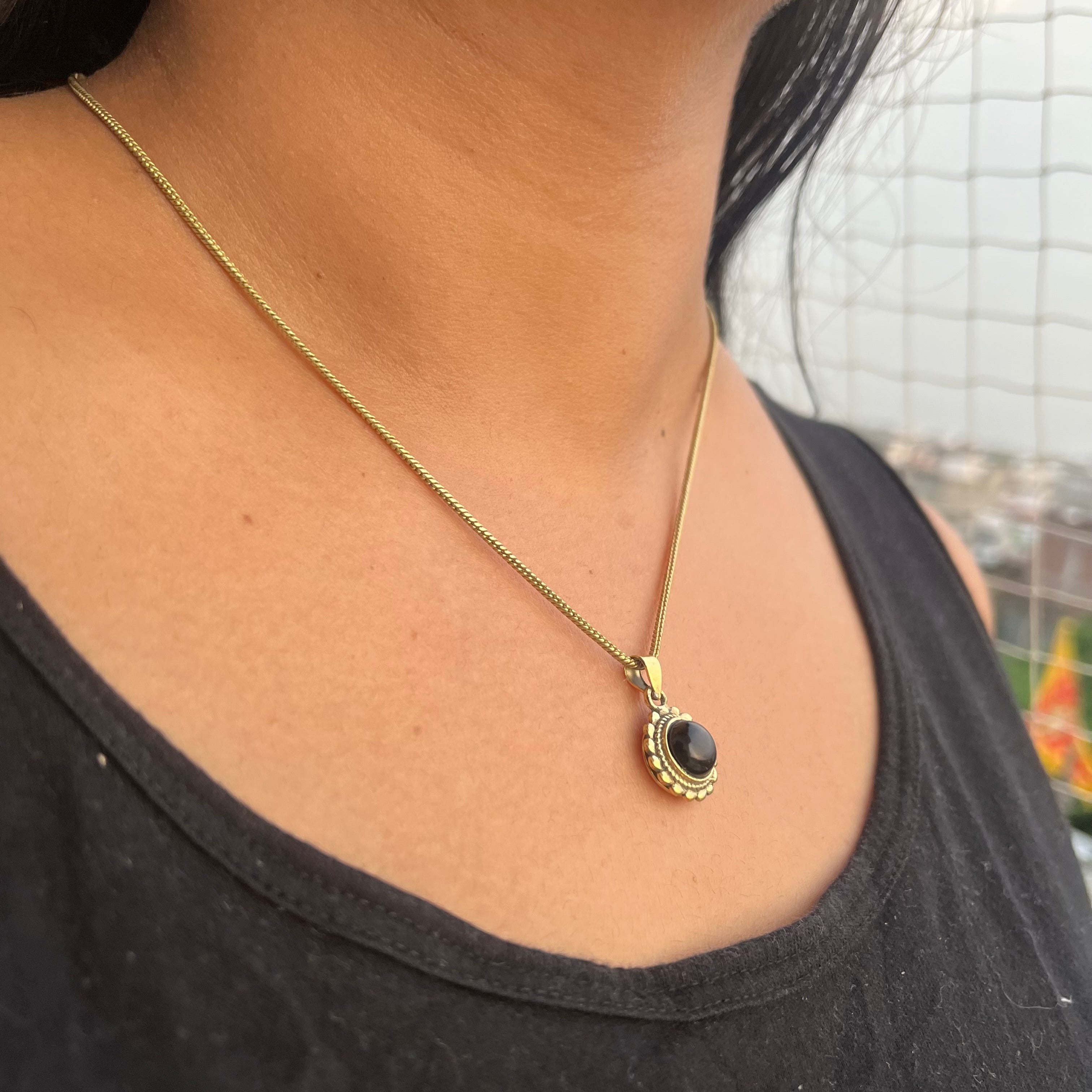 Black Stone Pendant & Chain
