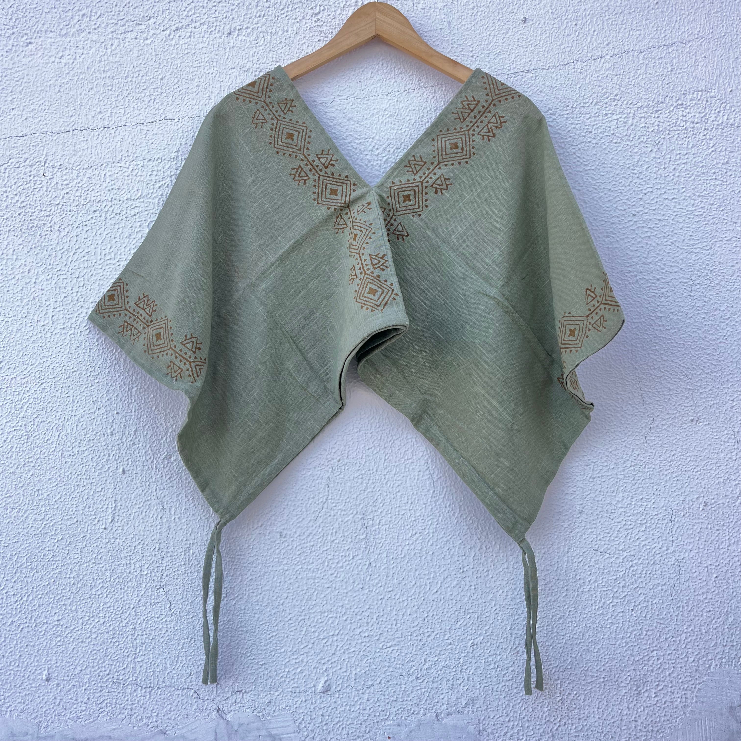 Zyra V-Neck Cotton Top - Sage Green