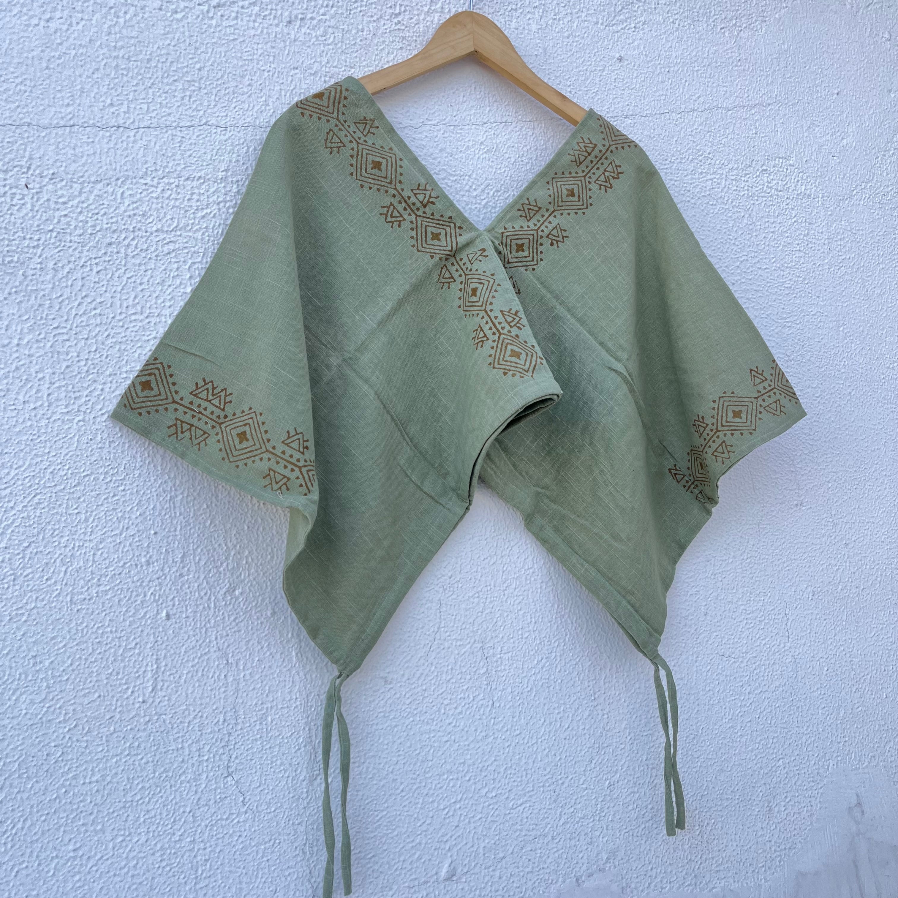 Zyra V-Neck Cotton Top - Sage Green