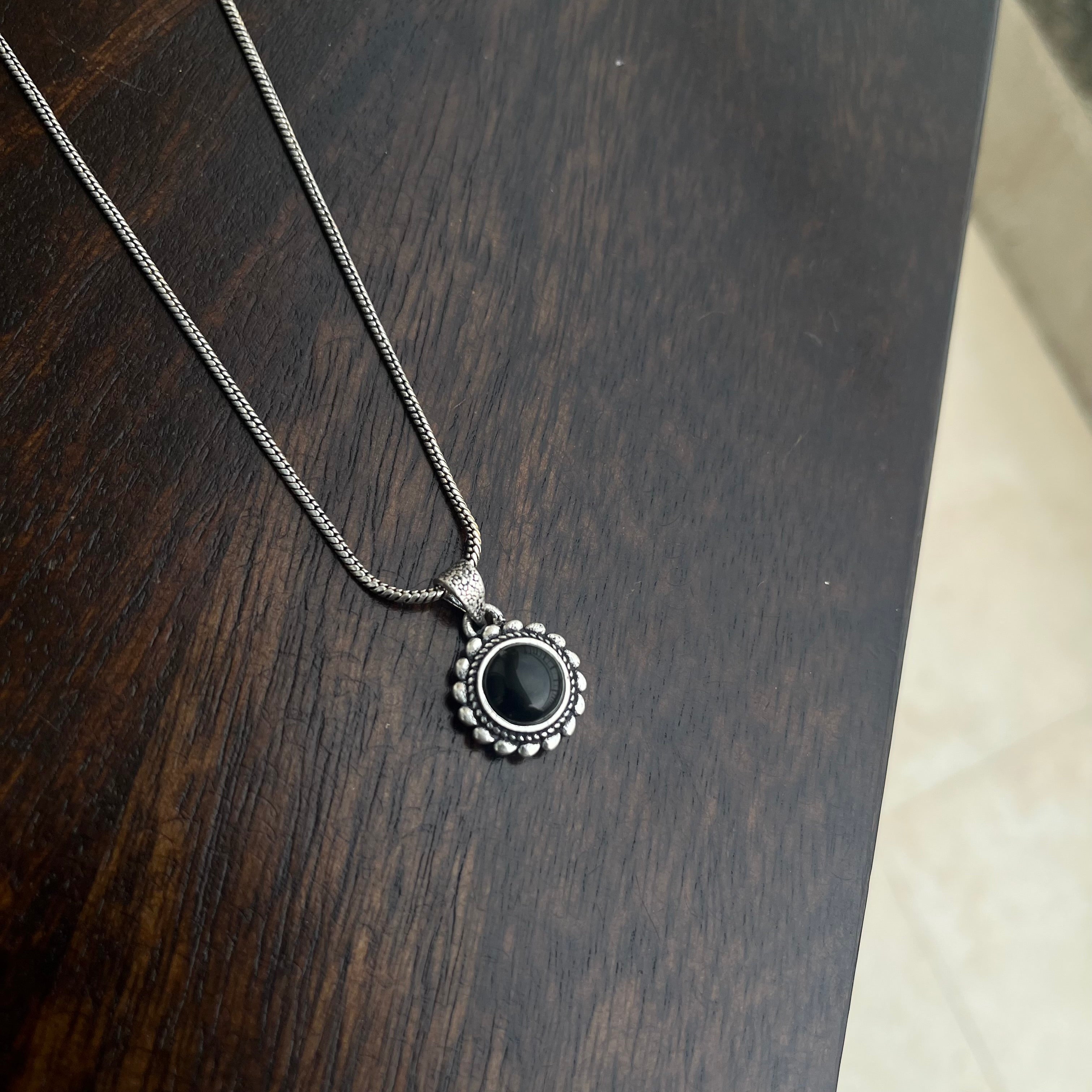 Black Onyx Stone Pendant & Chain
