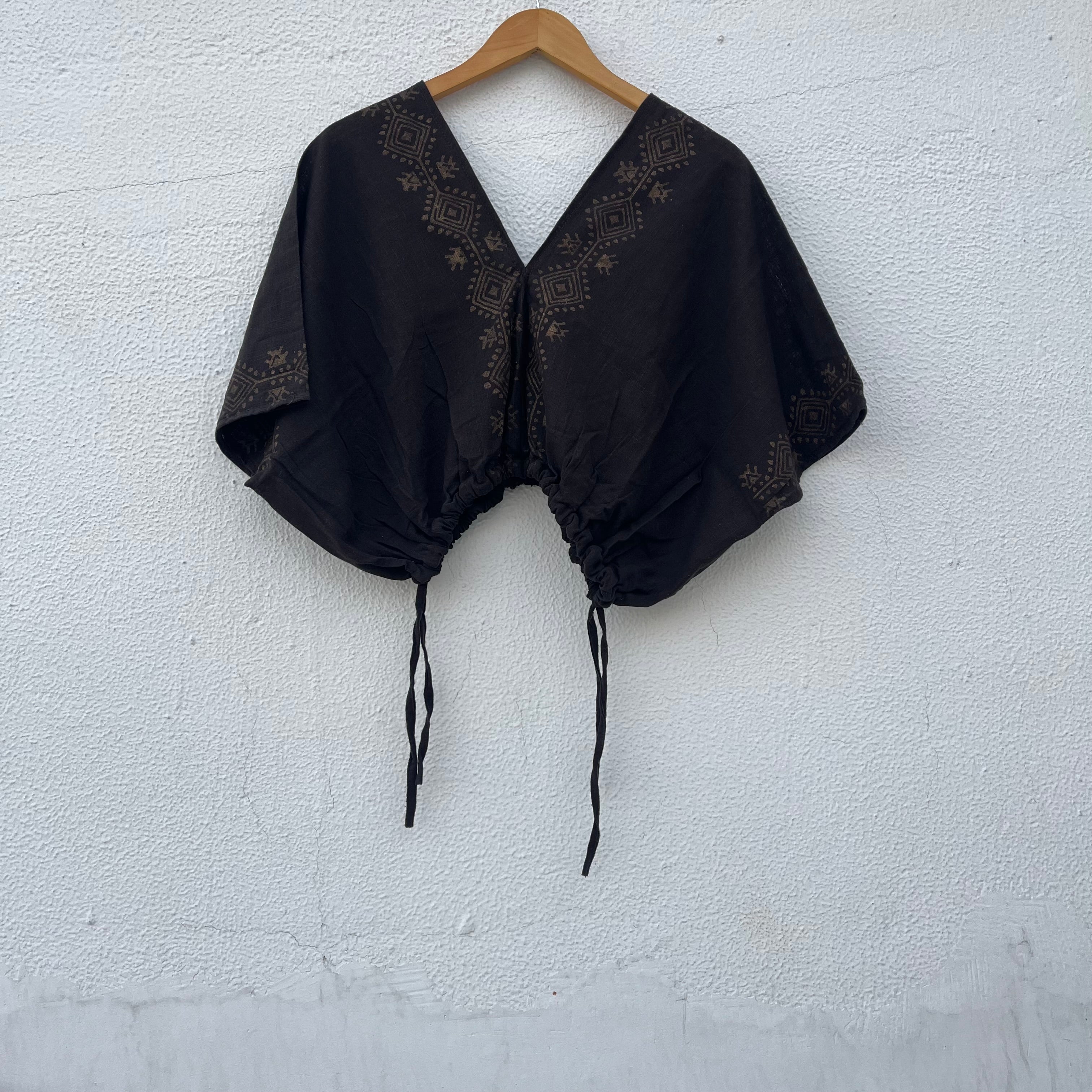 Zyra V-Neck Cotton Top - Brown