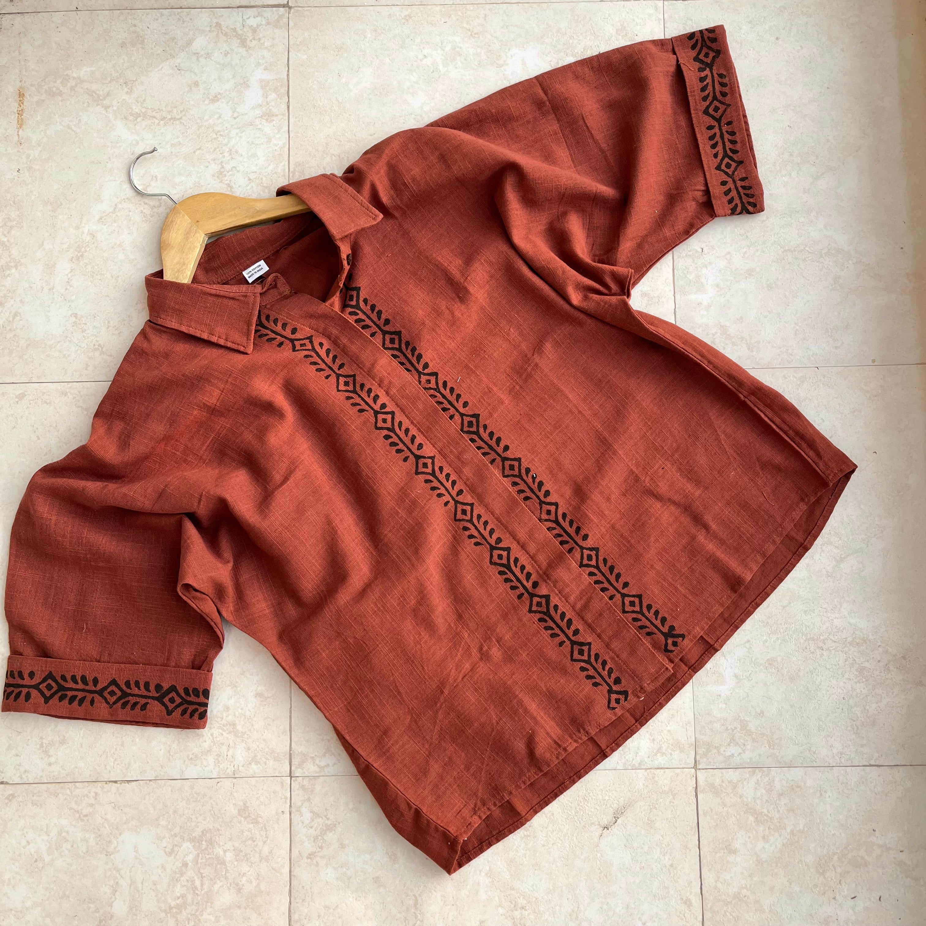 Rahgir Cotton Shirt - Rust Orange