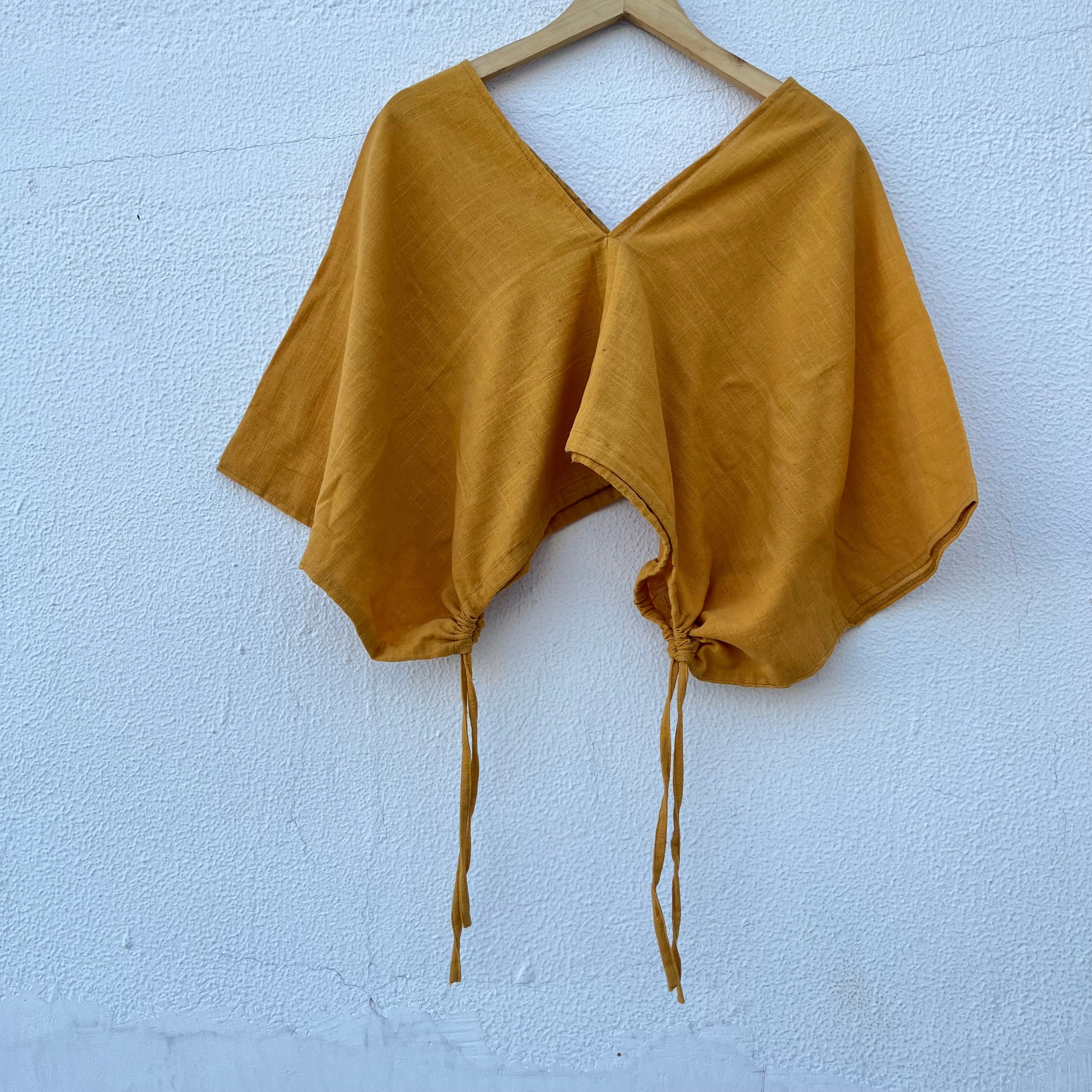 Zyra V-Neck Cotton Top - Mustard