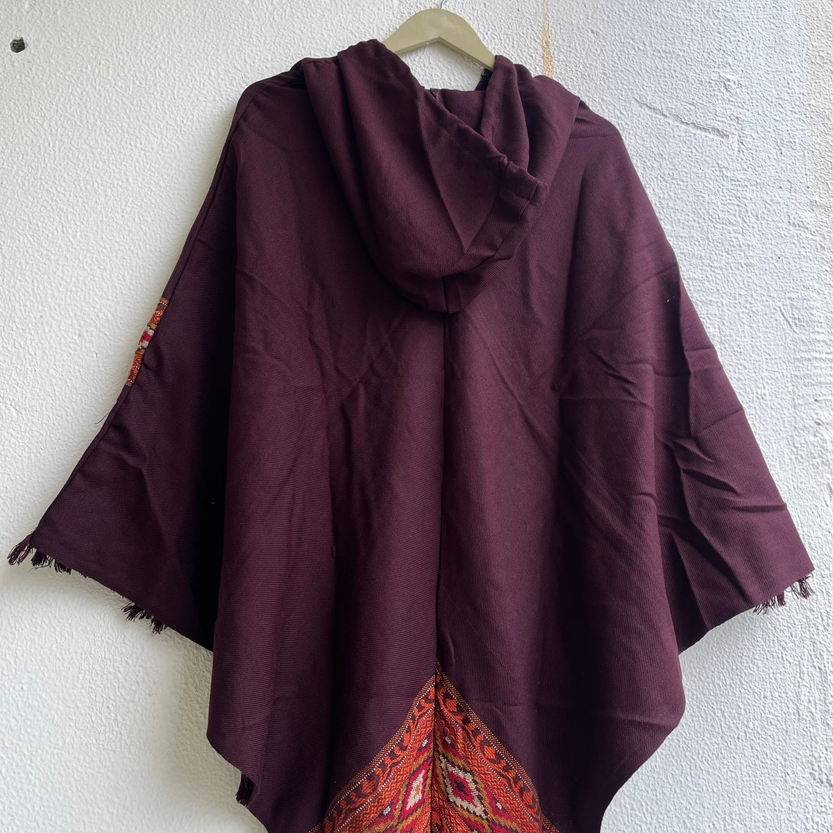 Woollen Pahadi Poncho - Wine
