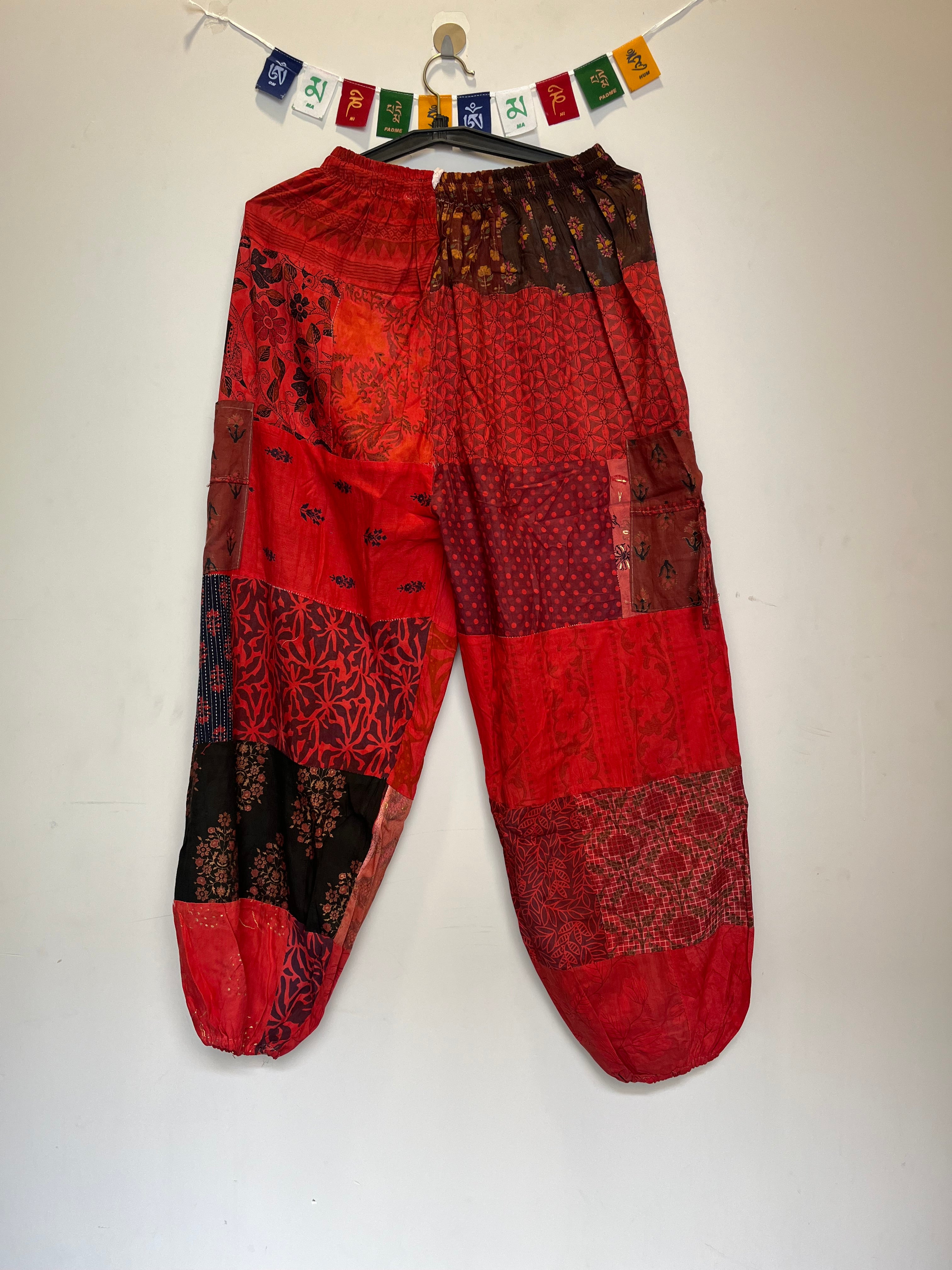 Cotton Patchwork Pants - Red