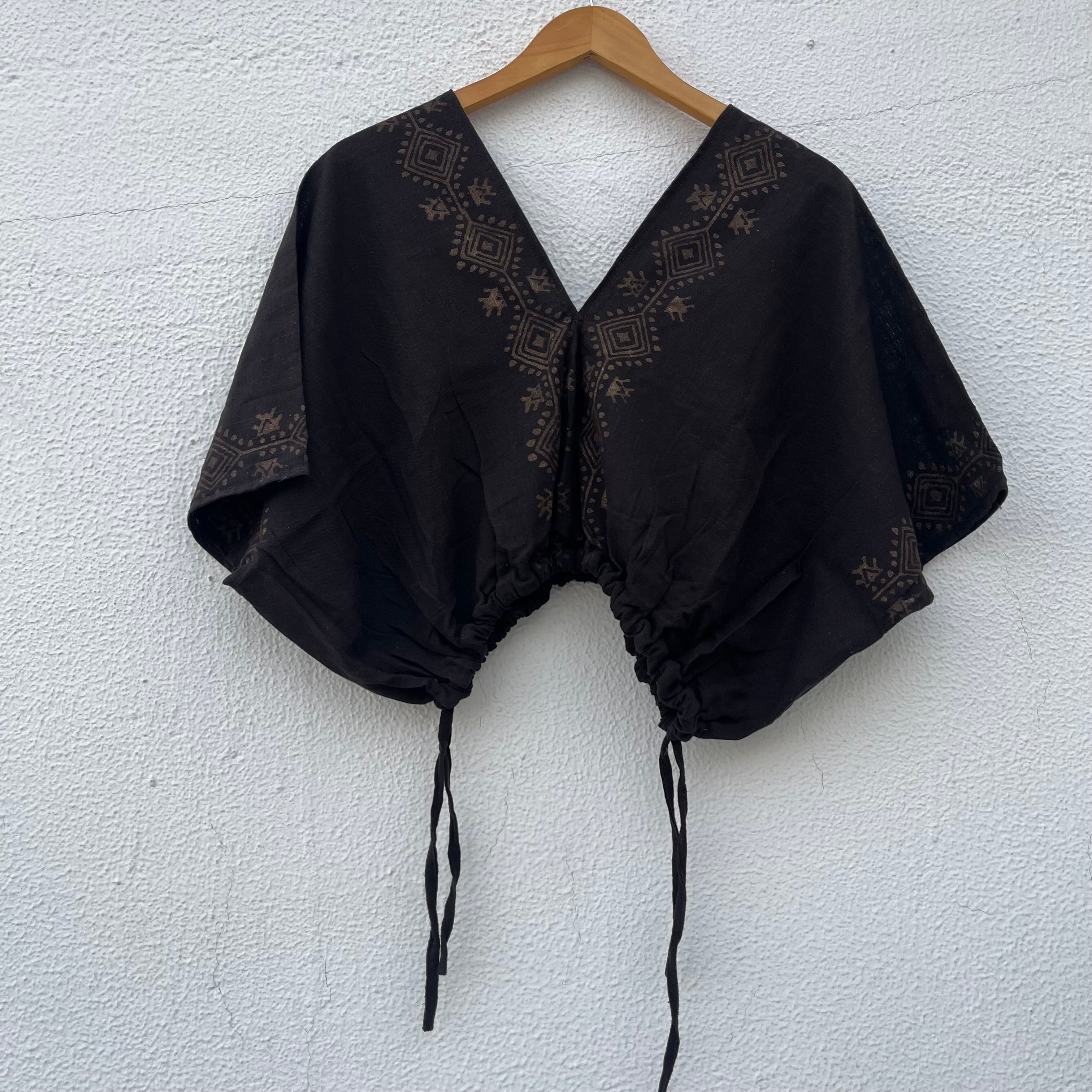 Zyra V-Neck Cotton Top - Brown