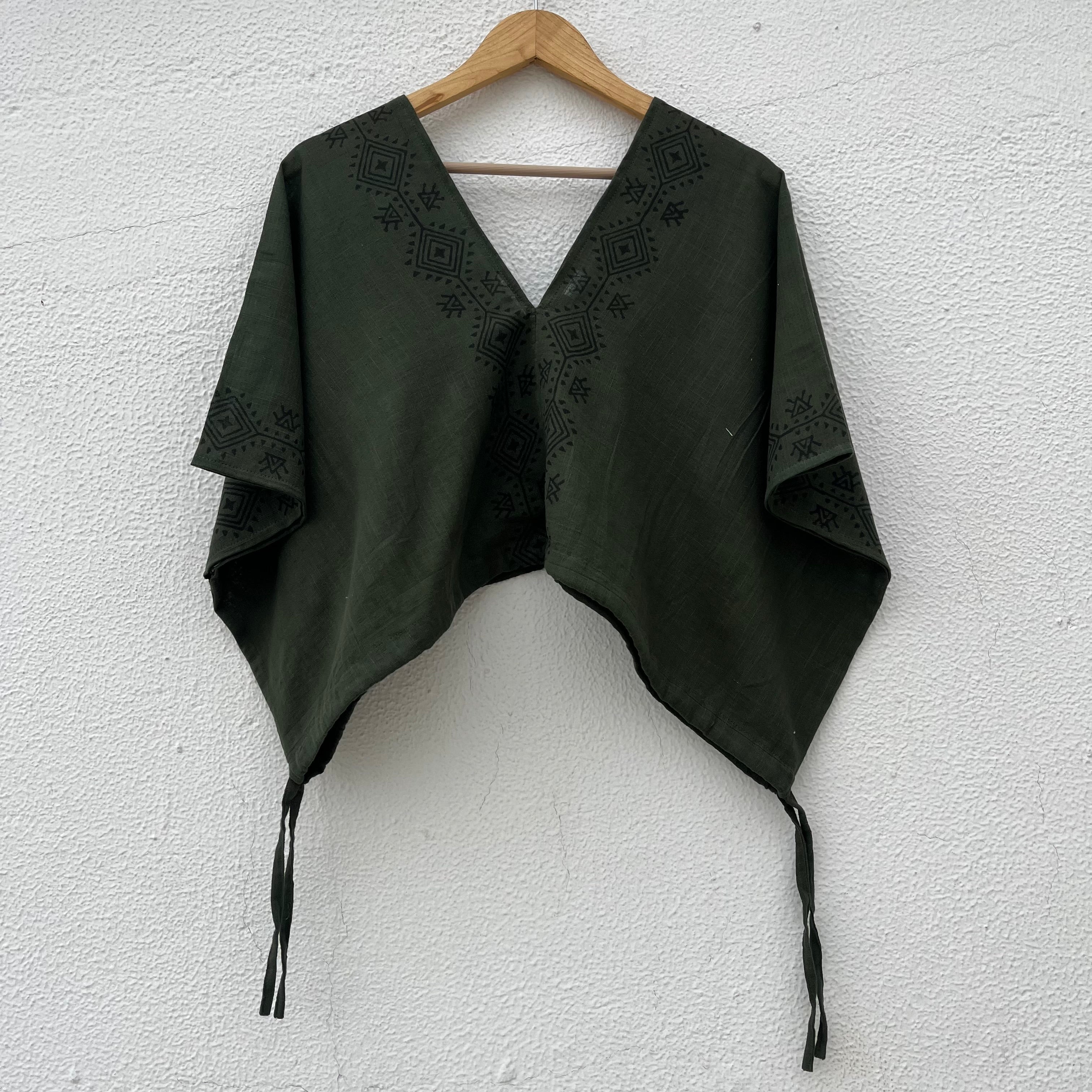 Zyra V-Neck Cotton Top - Forest Green