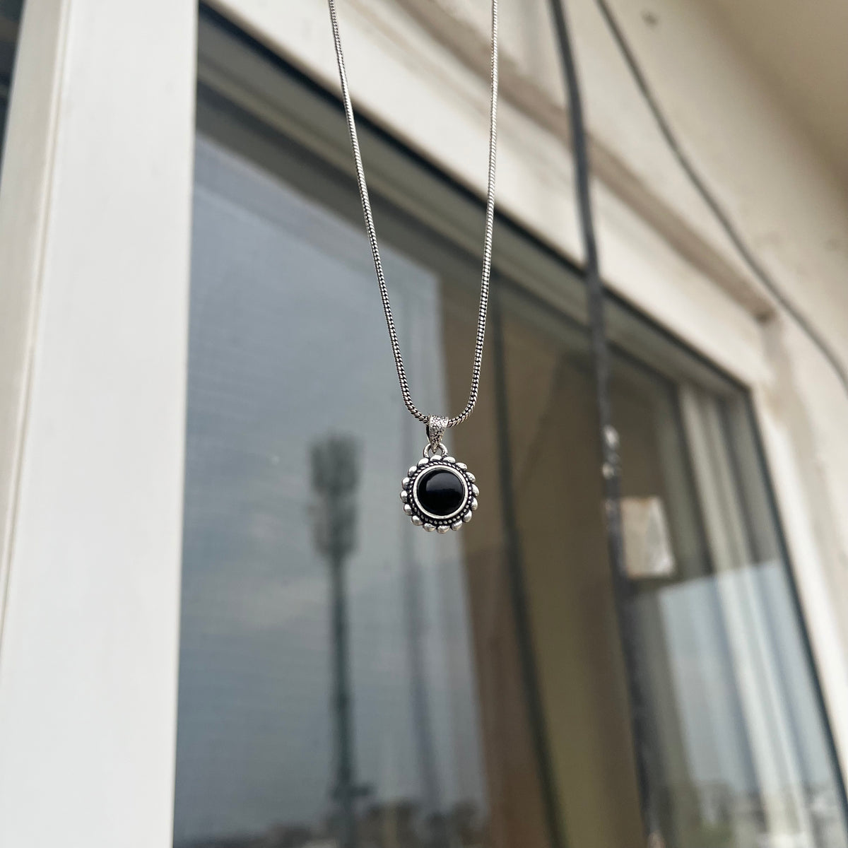 Black Onyx Stone Pendant & Chain