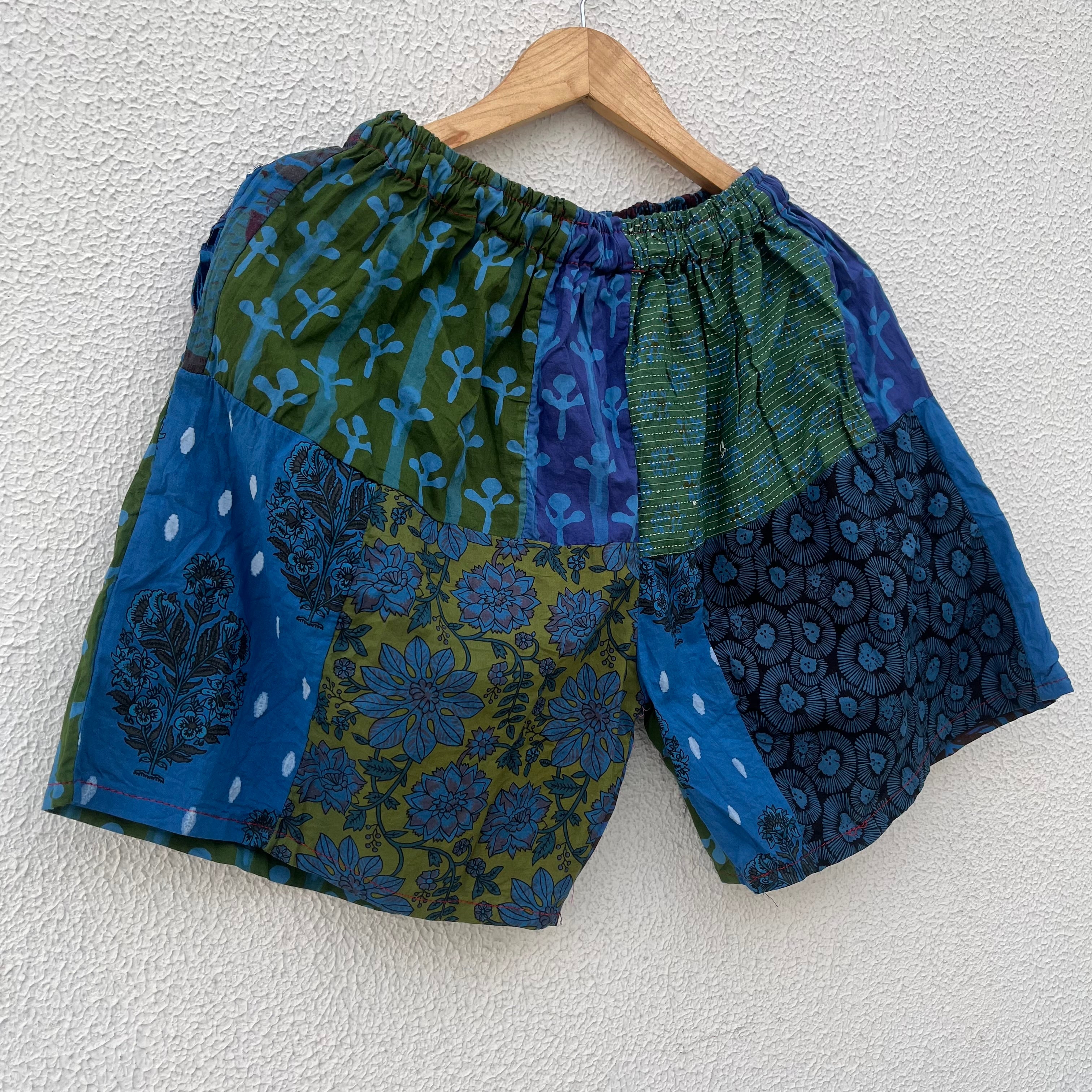 Patchwork Shorts -Blue