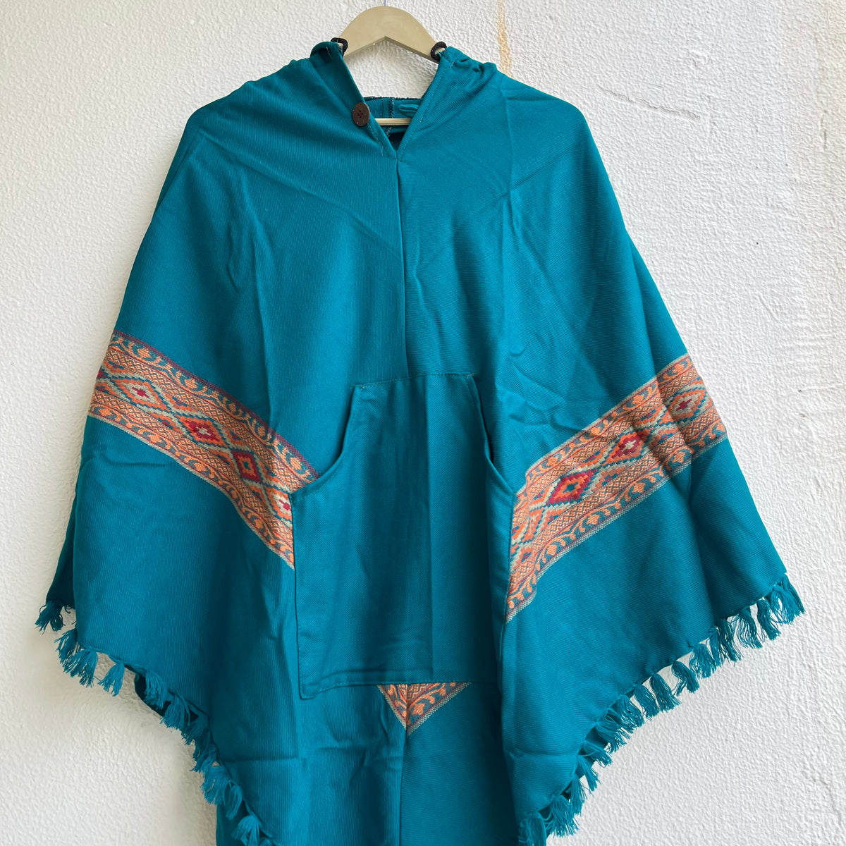 Woollen Pahadi Poncho - Firozi