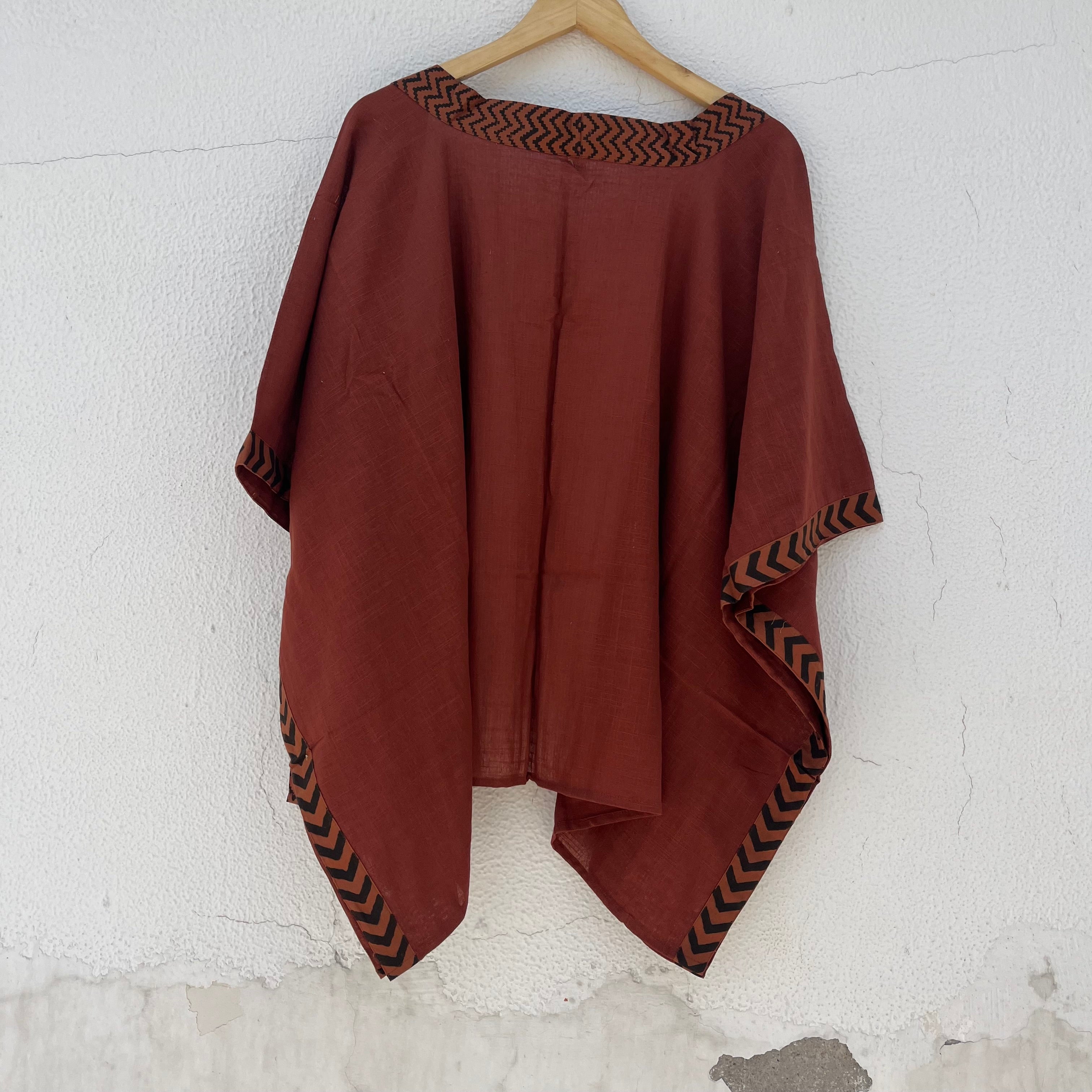 Karwaan Kaftan Cotton Shrug- Rust Orange