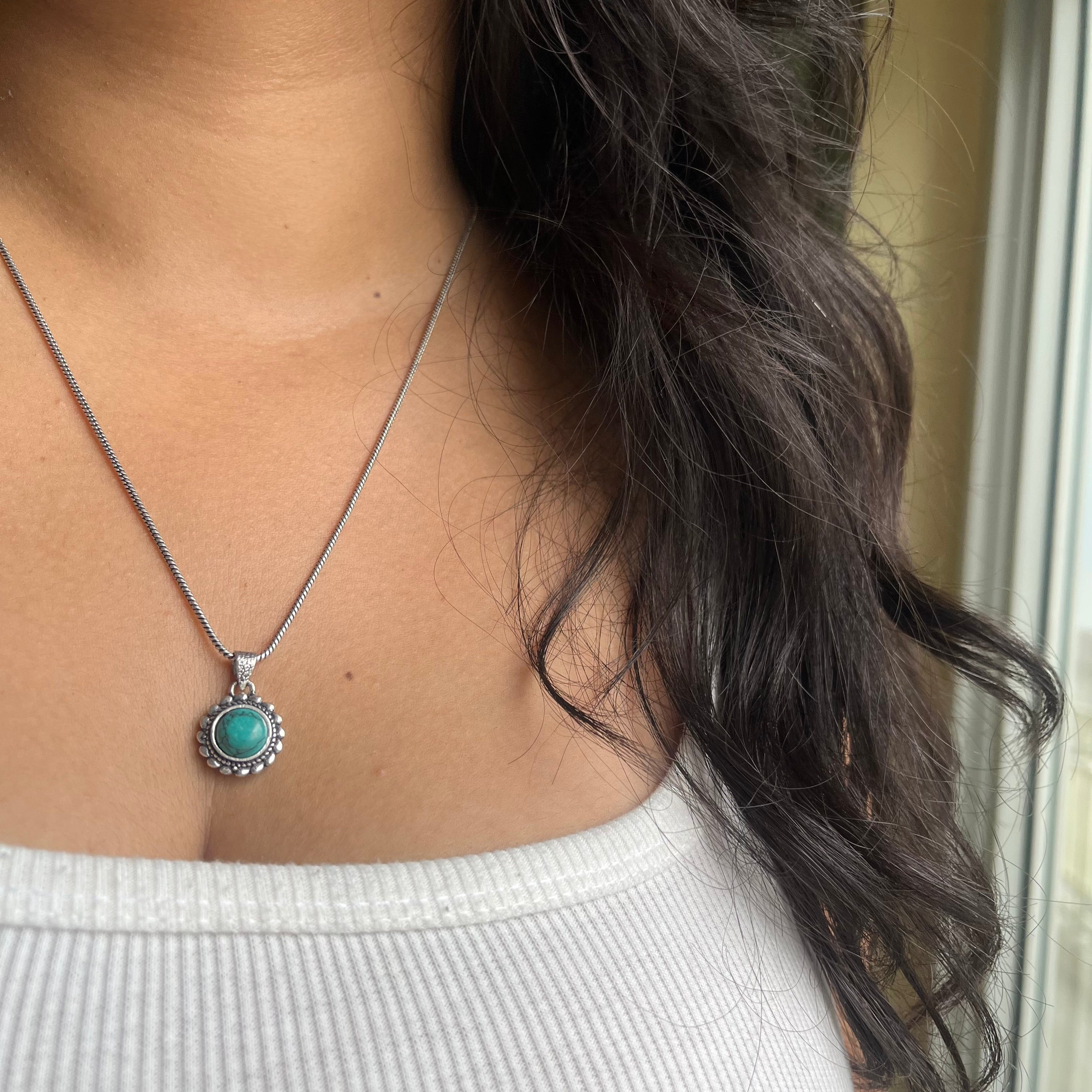 Turquoise Stone Pendant & Chain