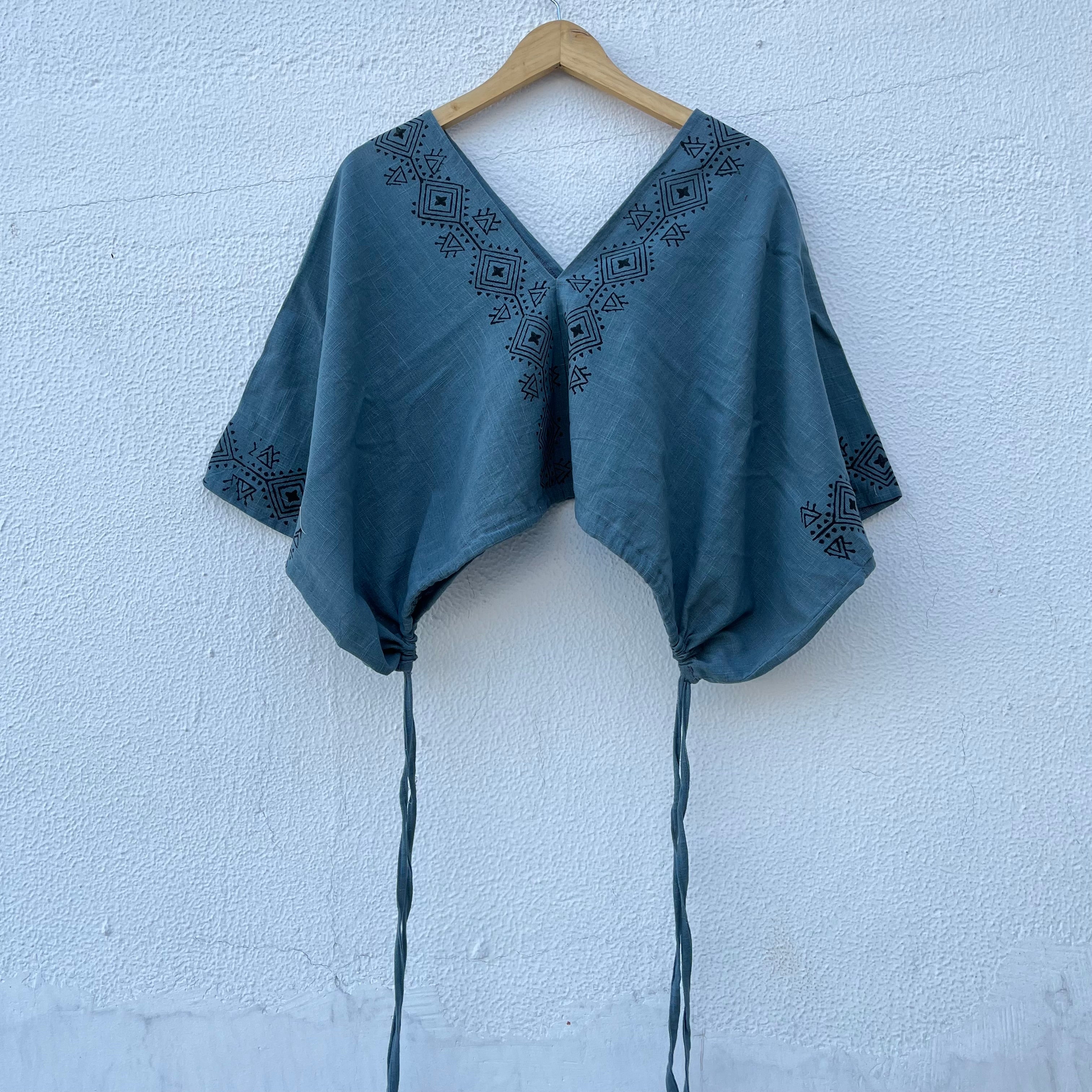 Zyra V-Neck Cotton Top - Dusty Teal